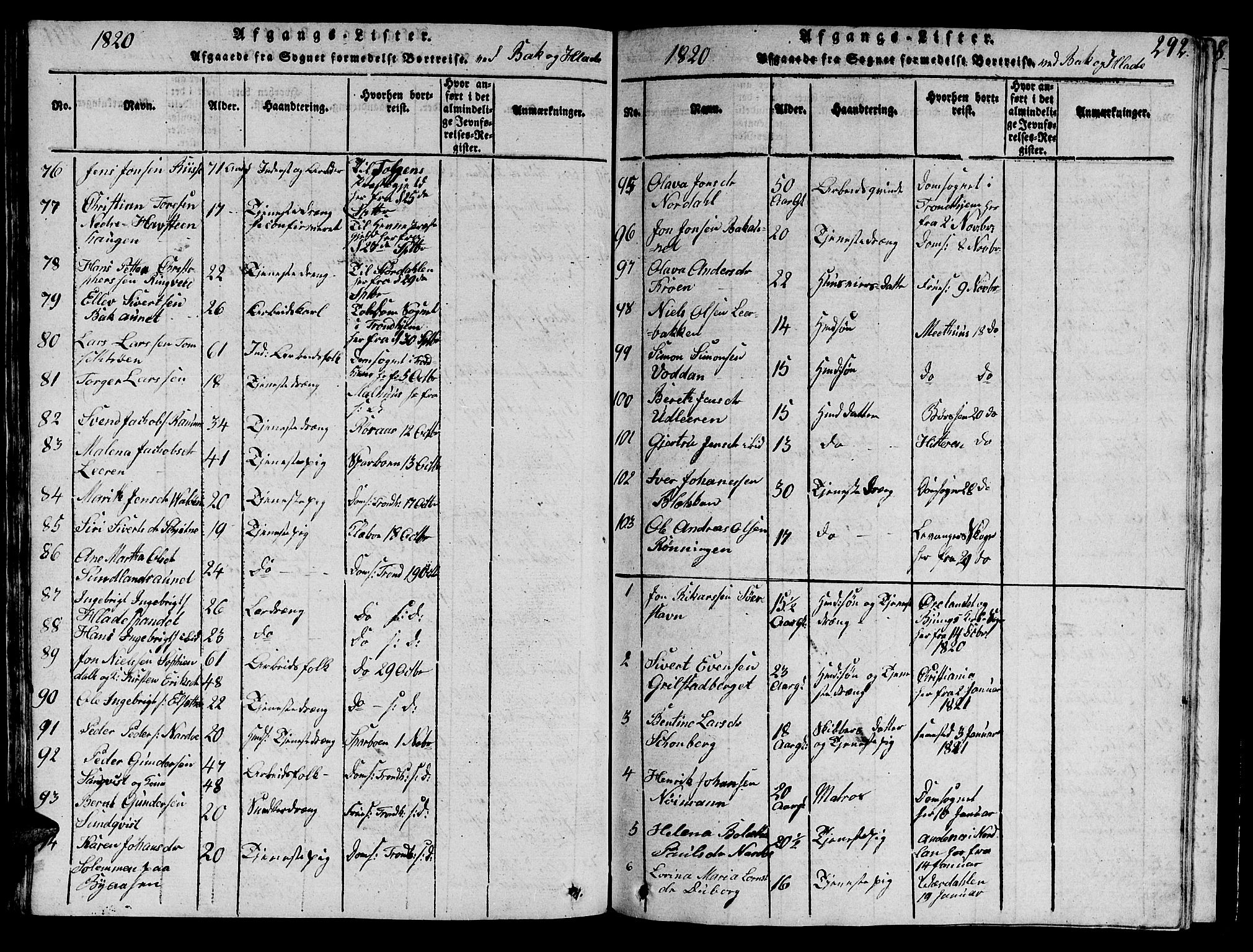 Ministerialprotokoller, klokkerbøker og fødselsregistre - Sør-Trøndelag, AV/SAT-A-1456/606/L0307: Klokkerbok nr. 606C03, 1817-1824, s. 292