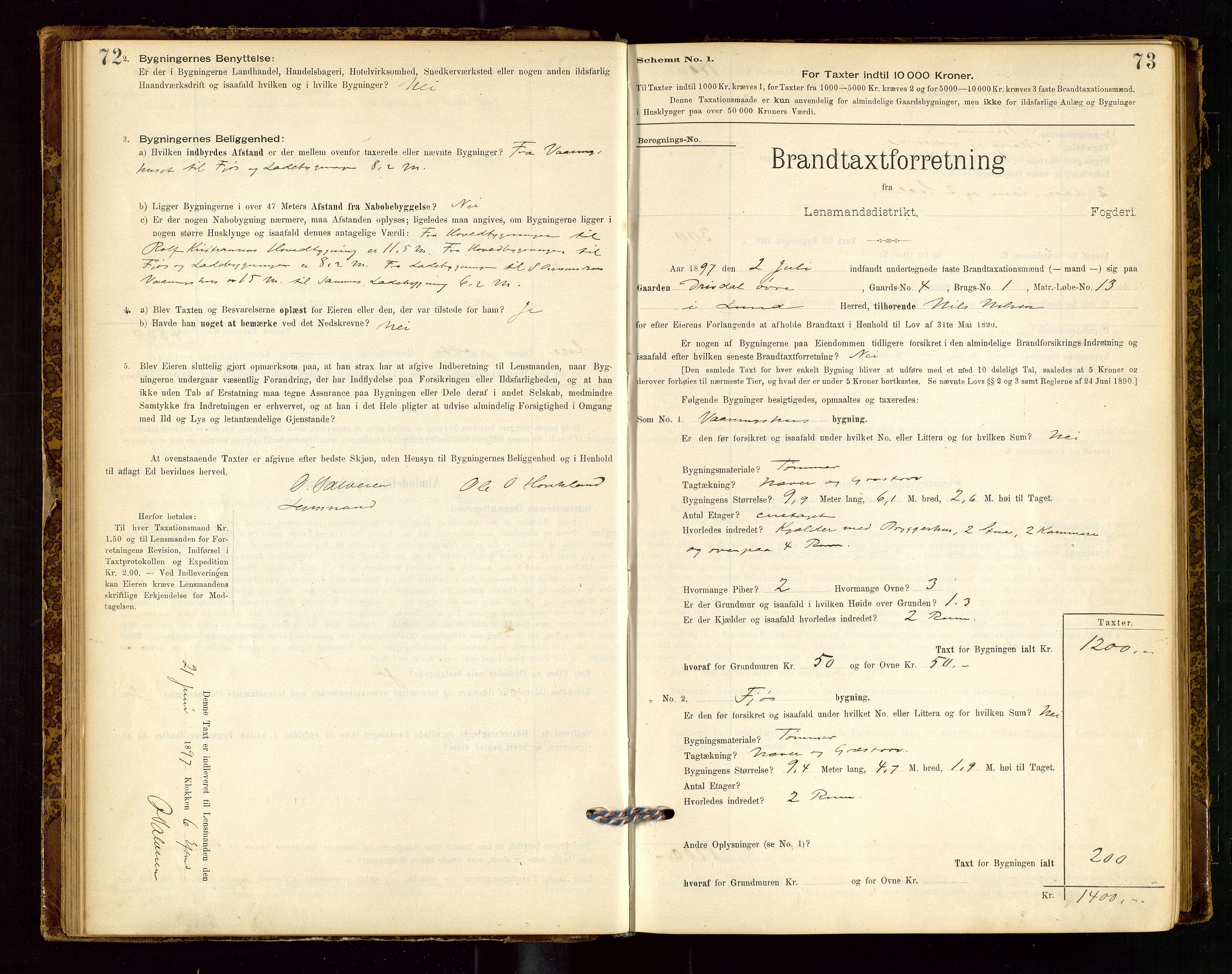 Lund lensmannskontor, AV/SAST-A-100303/Gob/L0001: "Brandtakstprotokol", 1894-1907, s. 72-73