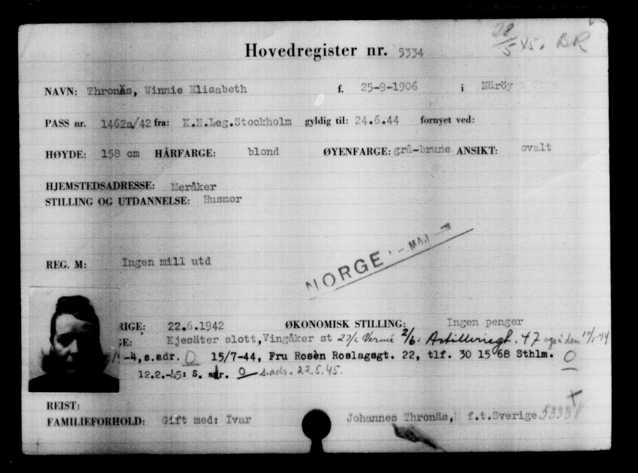 Utenriksstasjonene, Legasjonen i Stockholm, Flyktningkontoret, AV/RA-S-6753/V/Va/L0004: Kjesäterkartoteket, flyktninger med registreringsnr. 3496-6610, 1940-1945, s. 2119