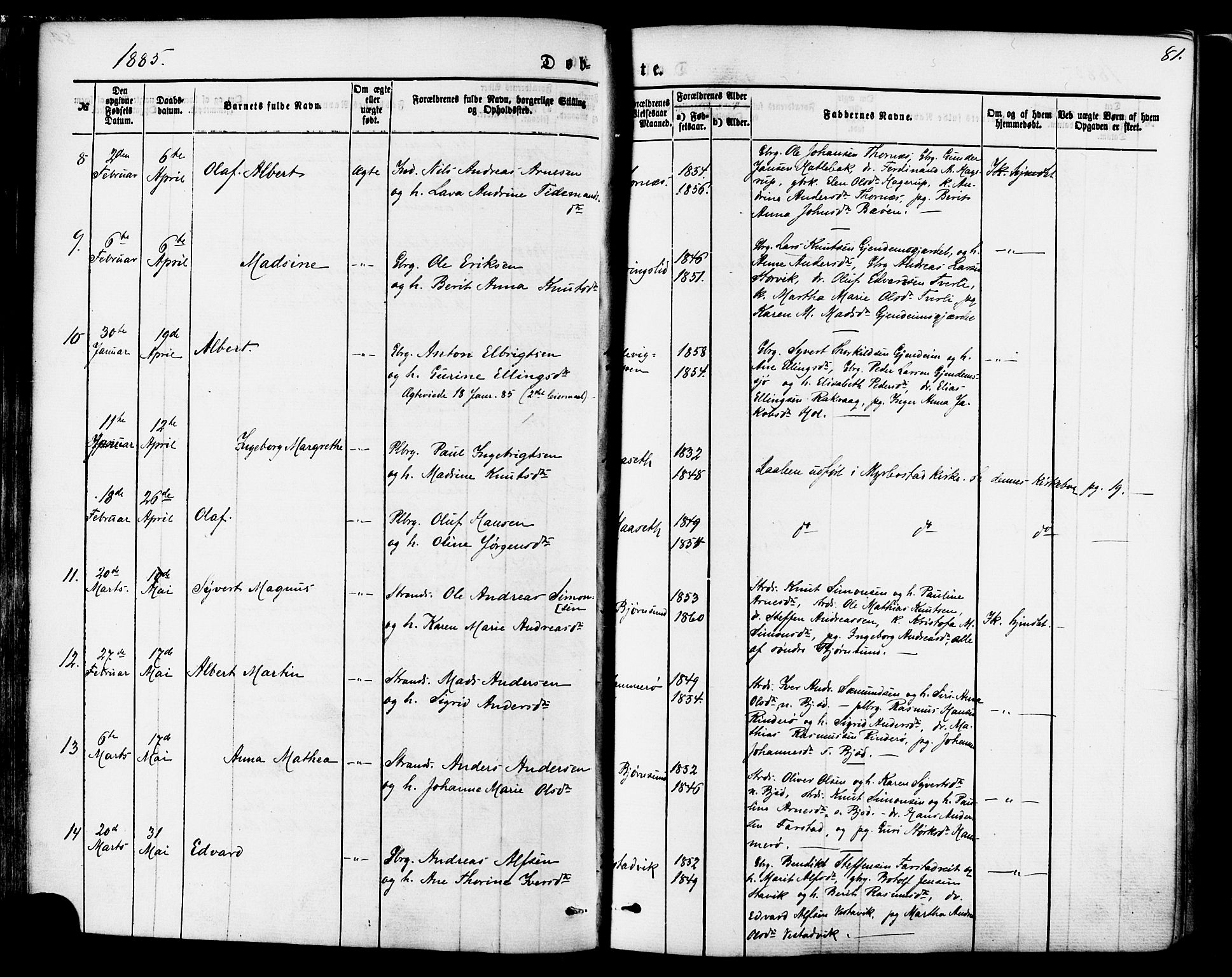 Ministerialprotokoller, klokkerbøker og fødselsregistre - Møre og Romsdal, AV/SAT-A-1454/565/L0749: Ministerialbok nr. 565A03, 1871-1886, s. 81