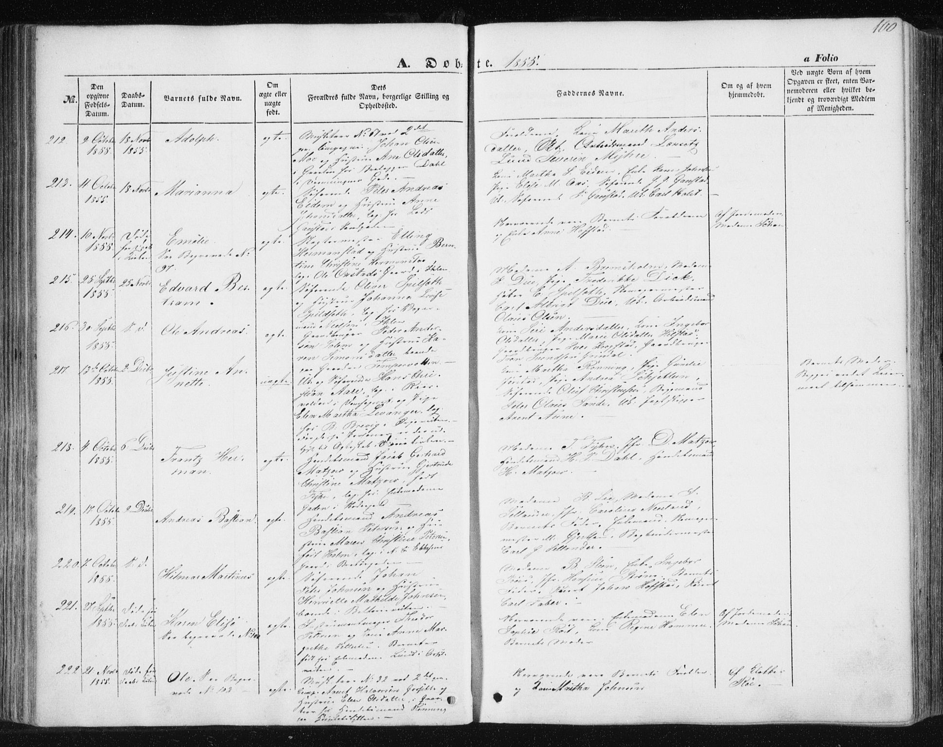 Ministerialprotokoller, klokkerbøker og fødselsregistre - Sør-Trøndelag, SAT/A-1456/602/L0112: Ministerialbok nr. 602A10, 1848-1859, s. 100