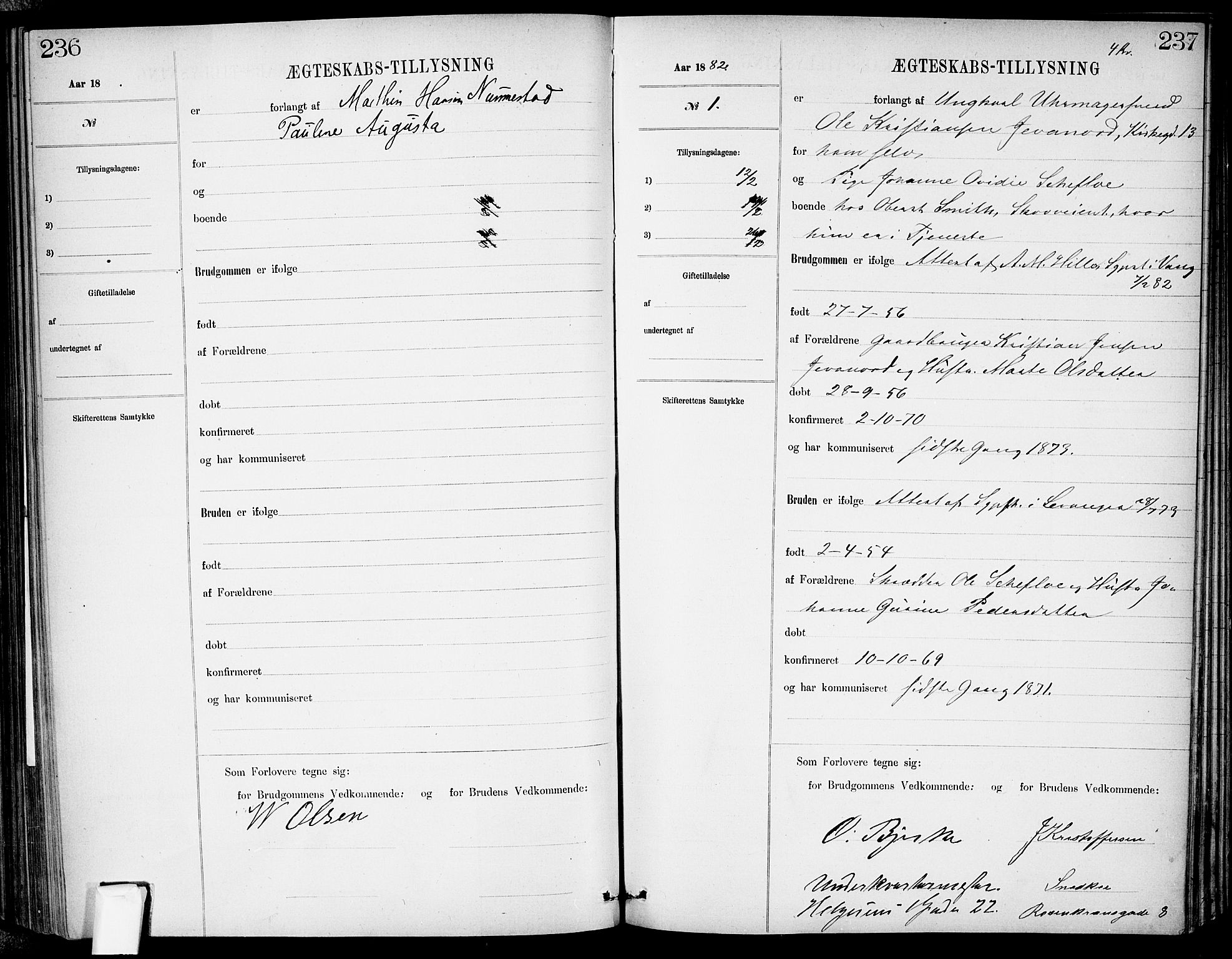 Garnisonsmenigheten Kirkebøker, AV/SAO-A-10846/H/Ha/L0007: Lysningsprotokoll nr. I 7, 1872-1893, s. 236-237