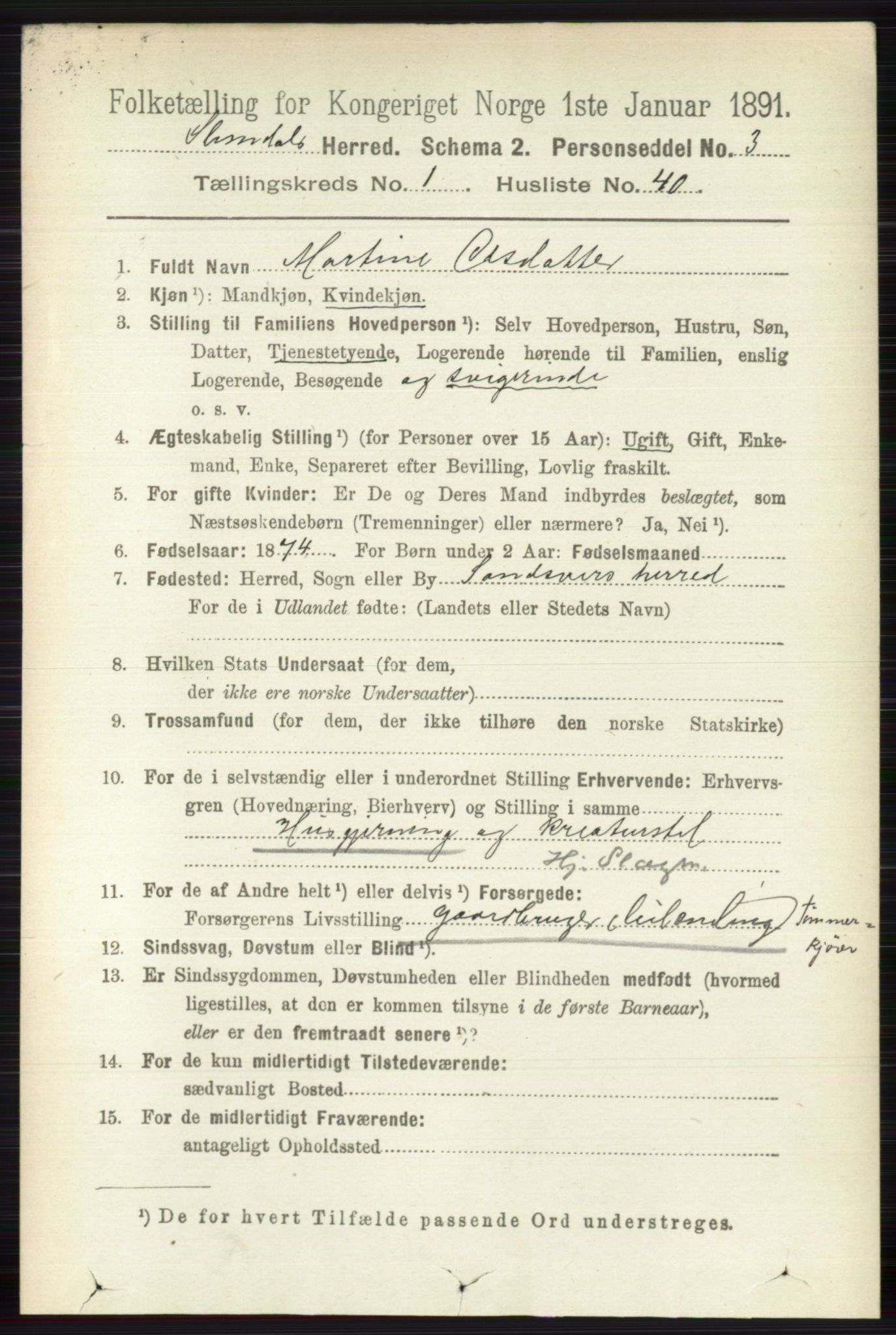 RA, Folketelling 1891 for 0811 Slemdal herred, 1891, s. 299