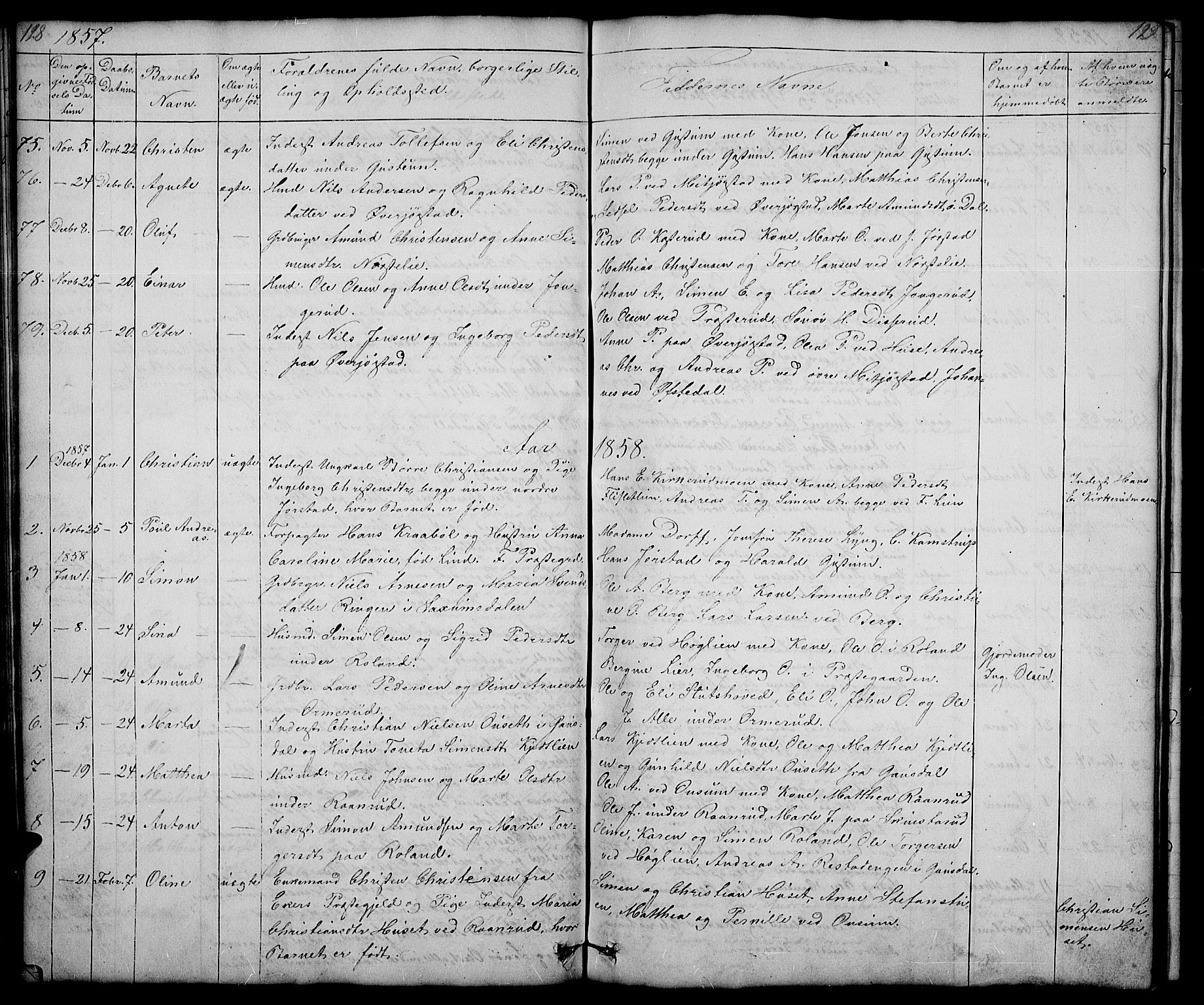 Fåberg prestekontor, AV/SAH-PREST-086/H/Ha/Hab/L0005: Klokkerbok nr. 5, 1837-1864, s. 128-129