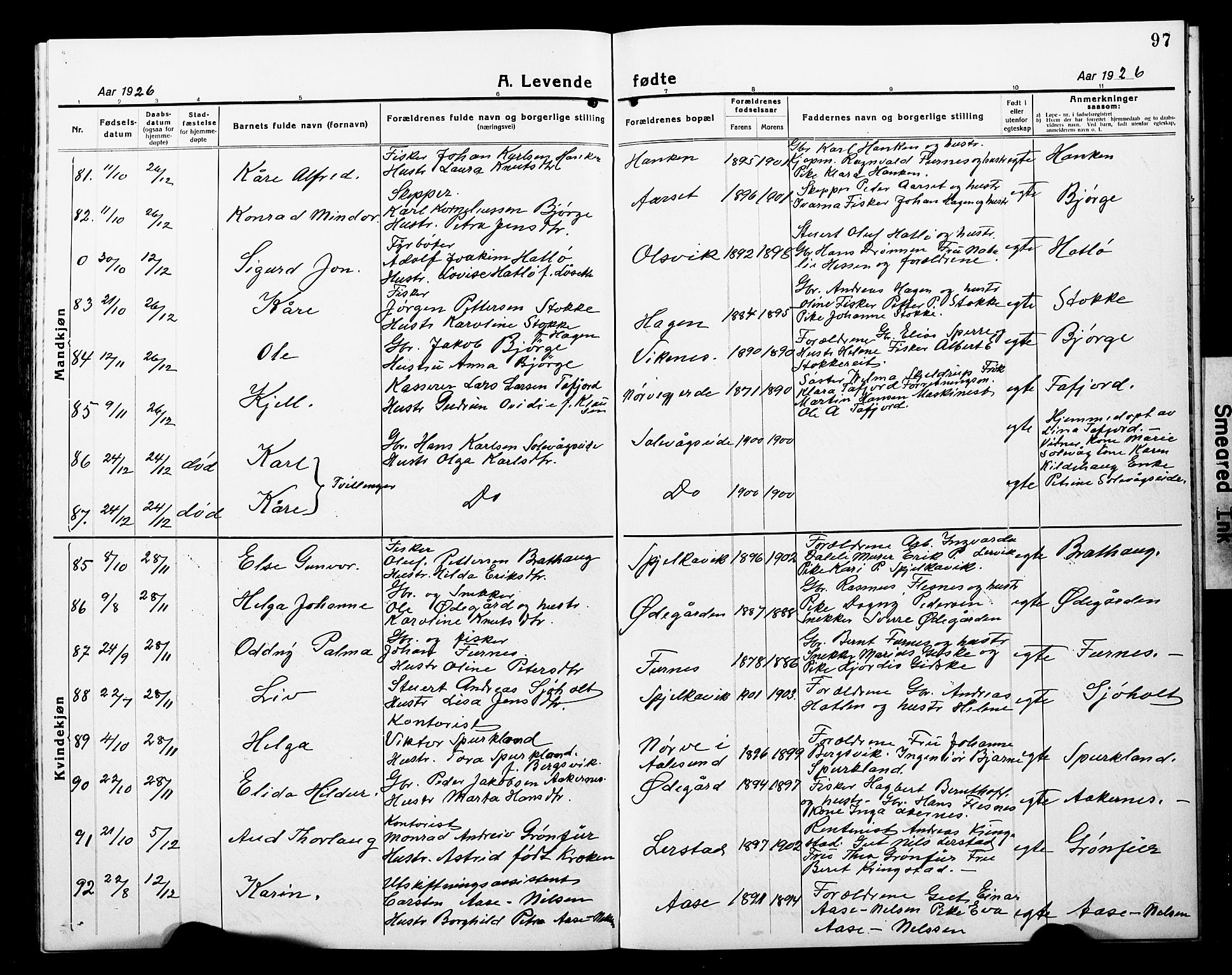 Ministerialprotokoller, klokkerbøker og fødselsregistre - Møre og Romsdal, SAT/A-1454/528/L0434: Klokkerbok nr. 528C15, 1919-1927, s. 97