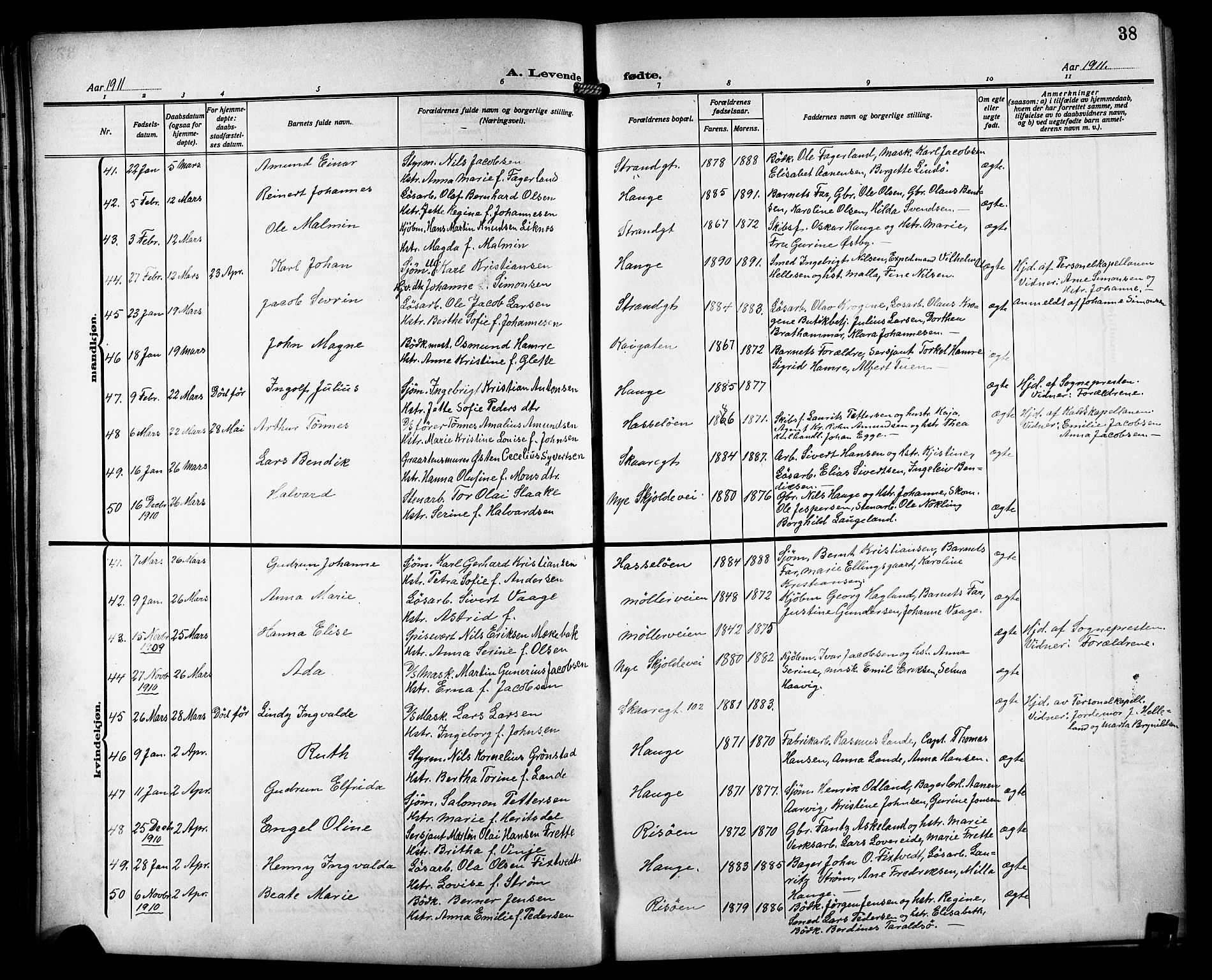 Haugesund sokneprestkontor, AV/SAST-A -101863/H/Ha/Hab/L0007: Klokkerbok nr. B 7, 1909-1920, s. 38
