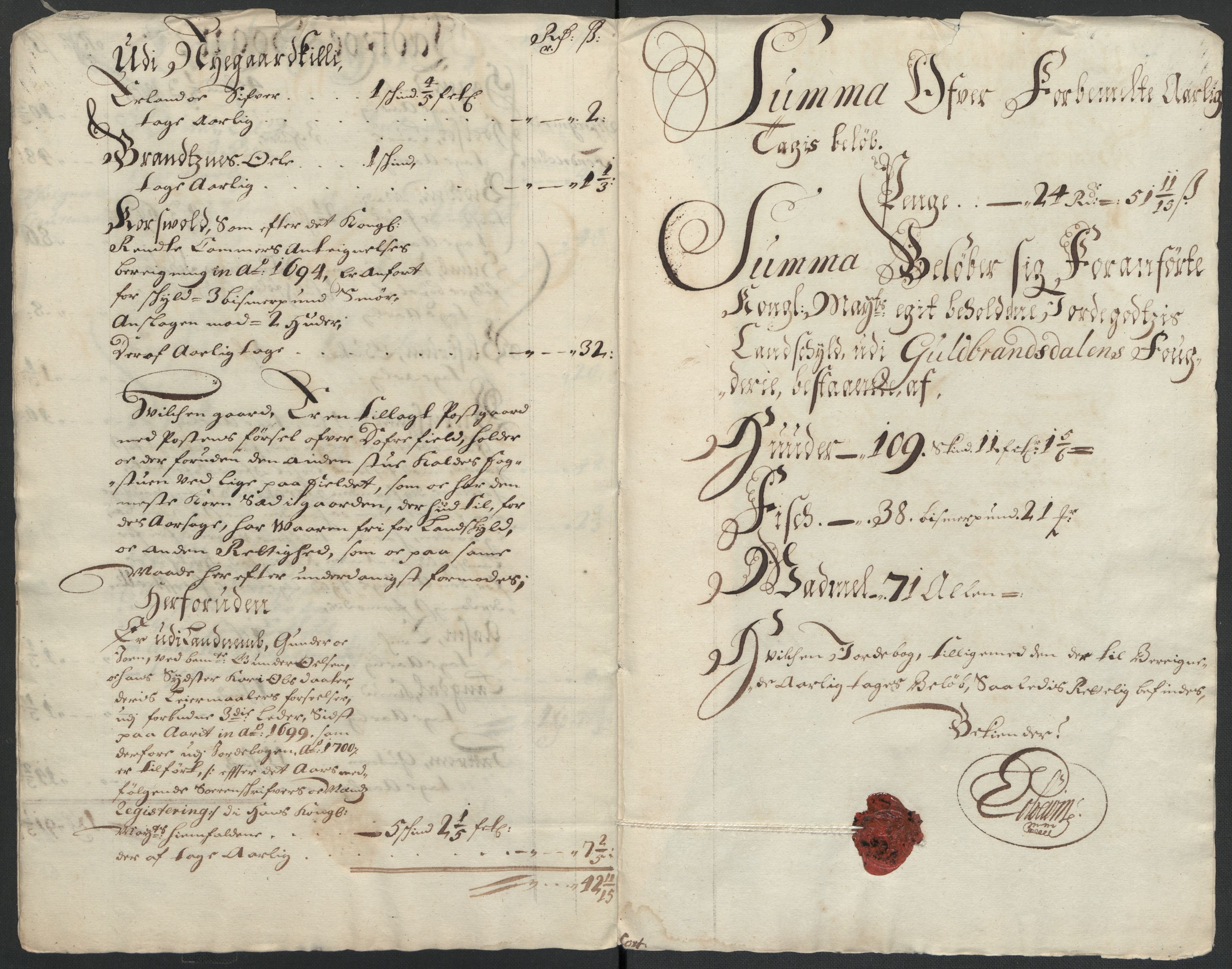 Rentekammeret inntil 1814, Reviderte regnskaper, Fogderegnskap, AV/RA-EA-4092/R17/L1173: Fogderegnskap Gudbrandsdal, 1700, s. 45