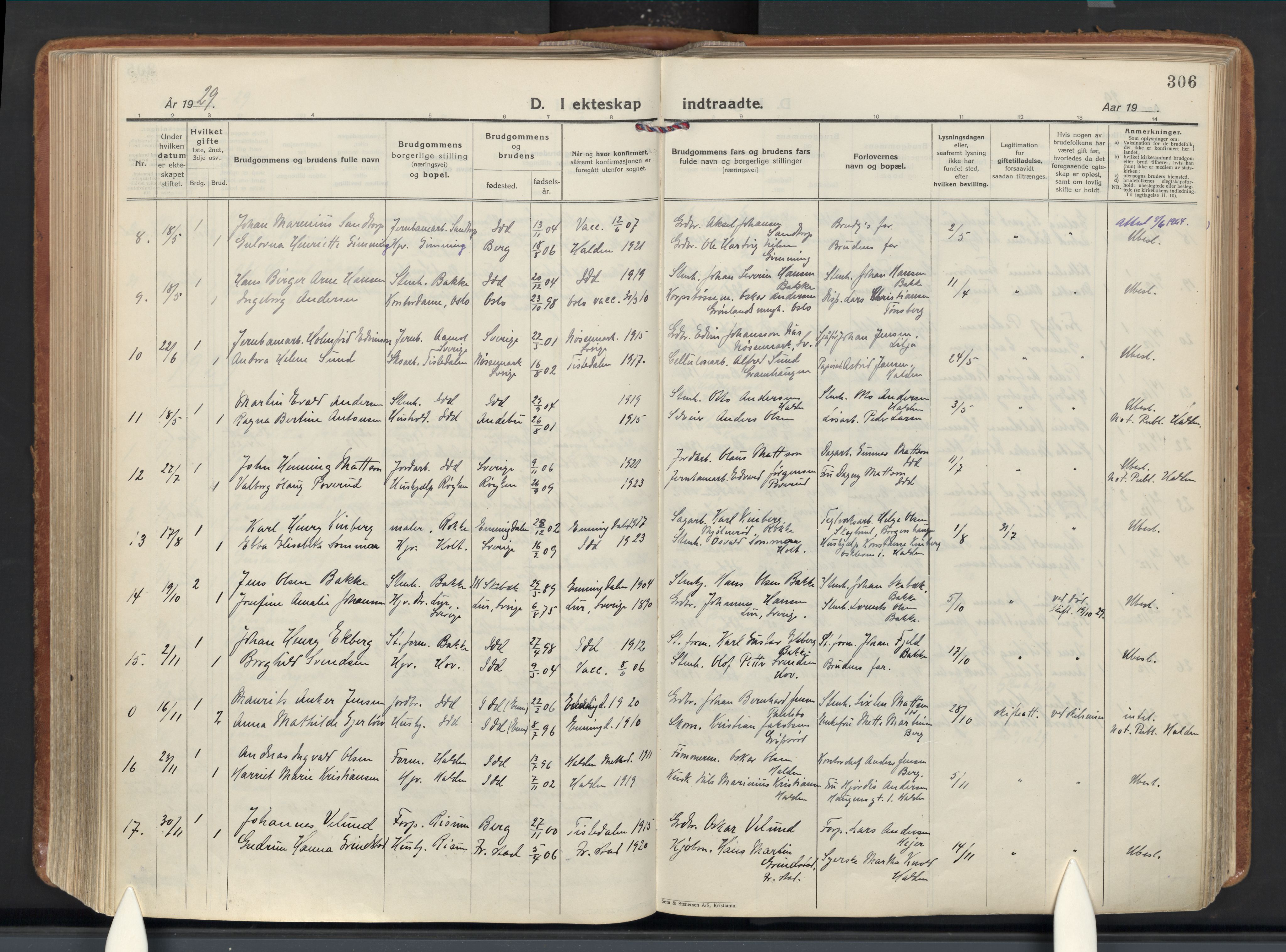 Idd prestekontor Kirkebøker, AV/SAO-A-10911/F/Fc/L0008: Ministerialbok nr. III 8, 1926-1953, s. 306