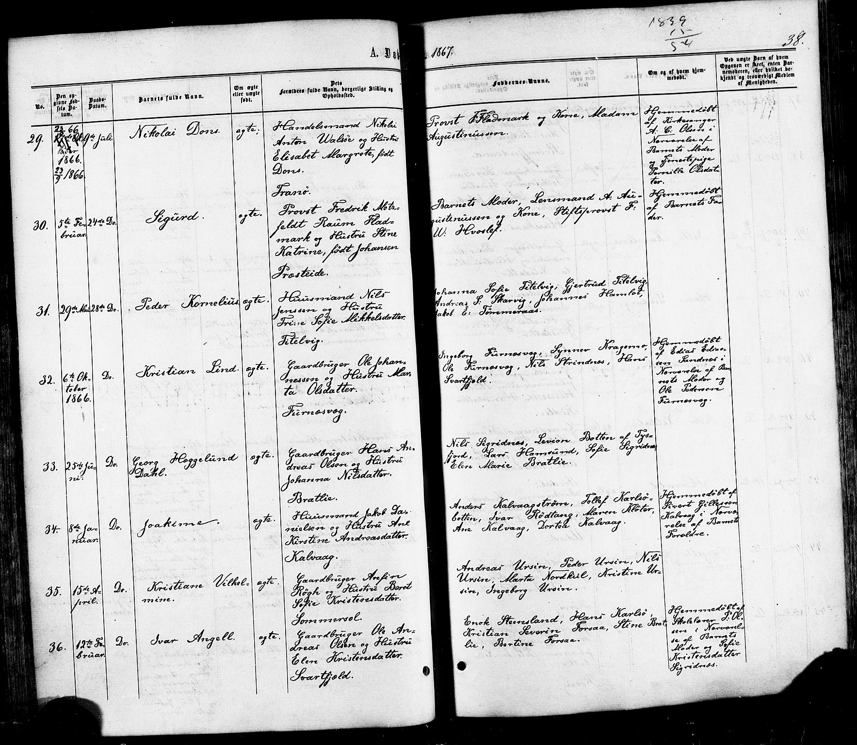 Ministerialprotokoller, klokkerbøker og fødselsregistre - Nordland, SAT/A-1459/859/L0845: Ministerialbok nr. 859A05, 1863-1877, s. 38