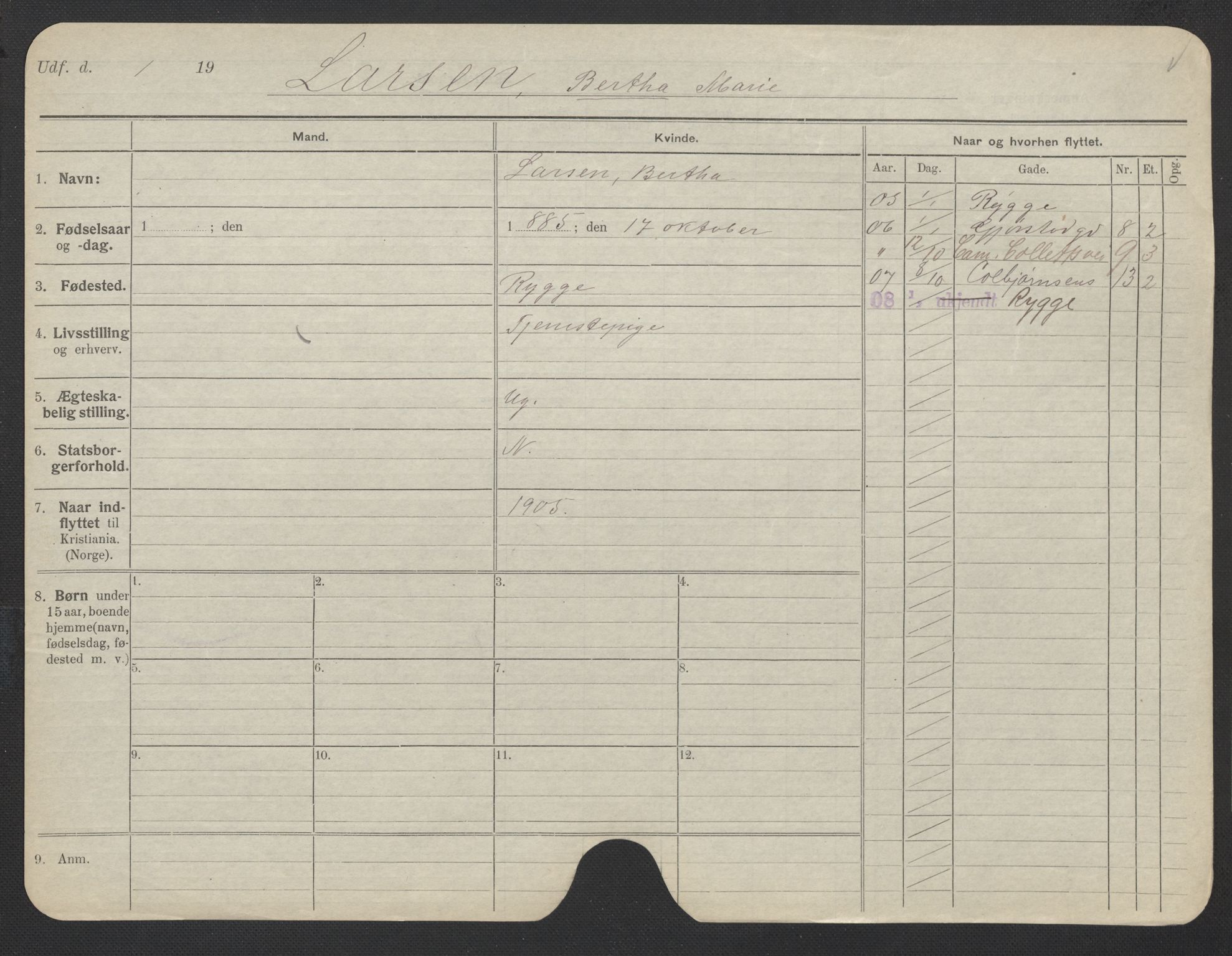 Oslo folkeregister, Registerkort, AV/SAO-A-11715/F/Fa/Fac/L0019: Kvinner, 1906-1914, s. 839a