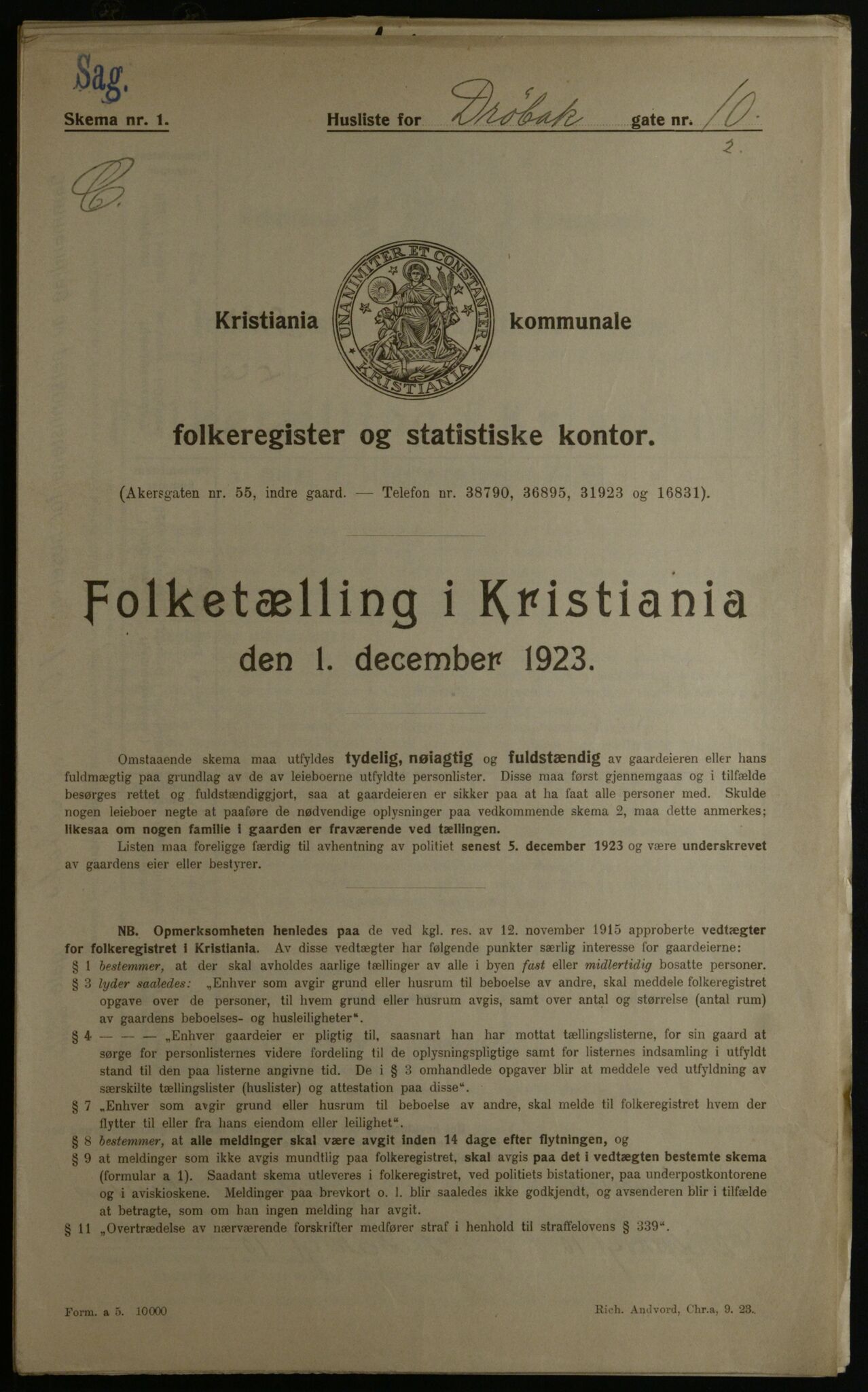 OBA, Kommunal folketelling 1.12.1923 for Kristiania, 1923, s. 19338