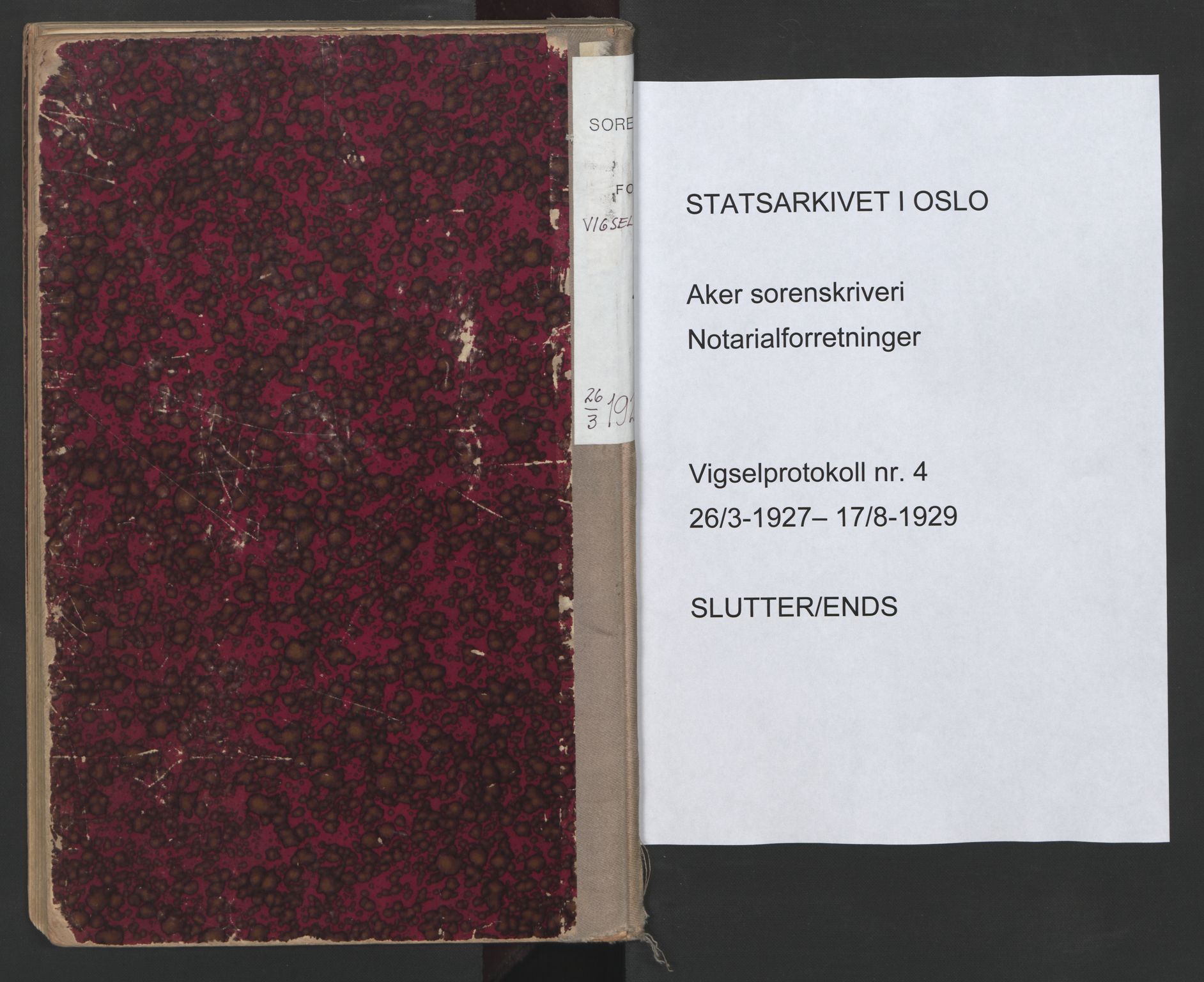 Aker sorenskriveri, SAO/A-10895/L/Lc/Lcb/L0004: Vigselprotokoll, 1927-1929