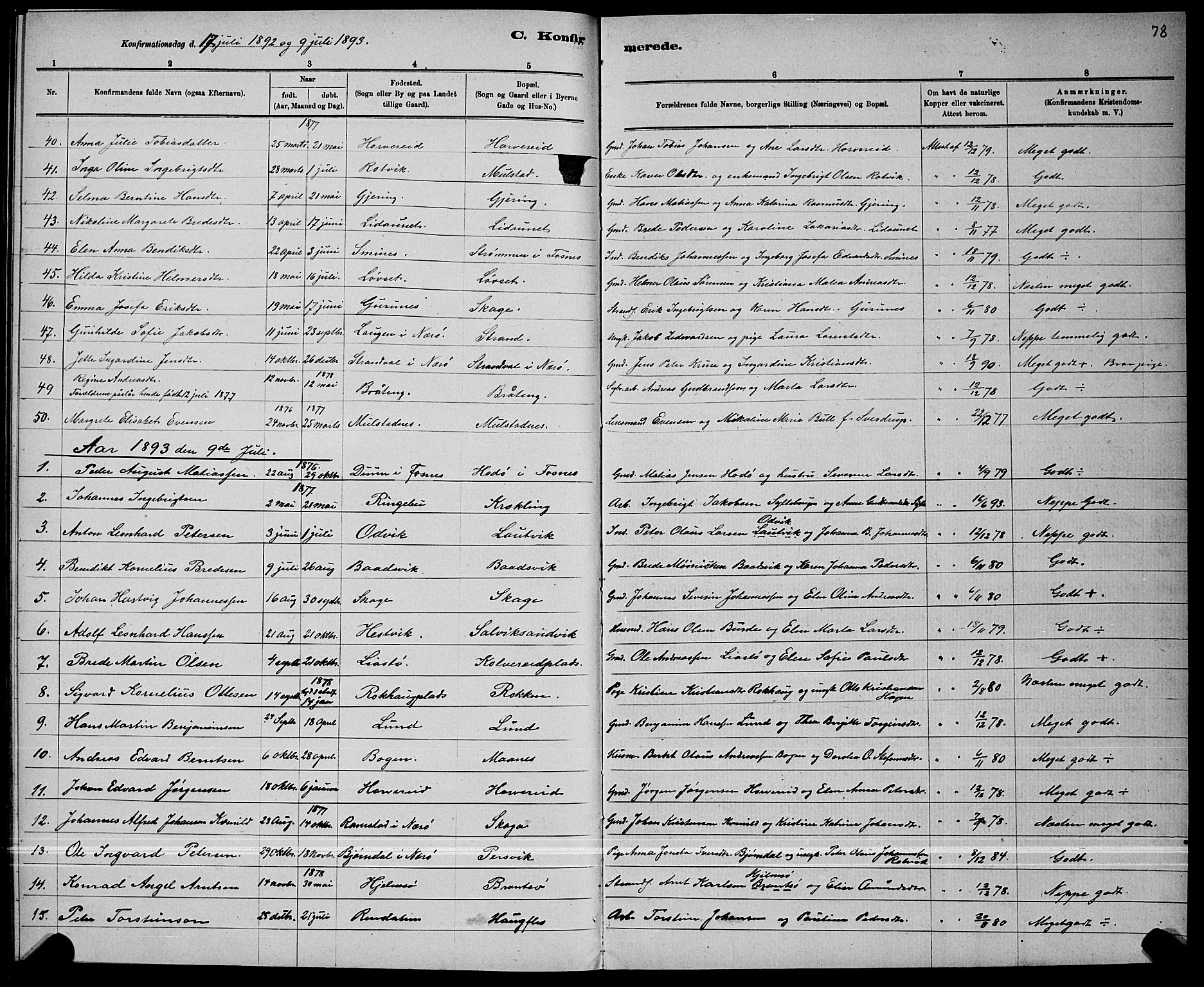 Ministerialprotokoller, klokkerbøker og fødselsregistre - Nord-Trøndelag, SAT/A-1458/780/L0651: Klokkerbok nr. 780C03, 1884-1898, s. 78