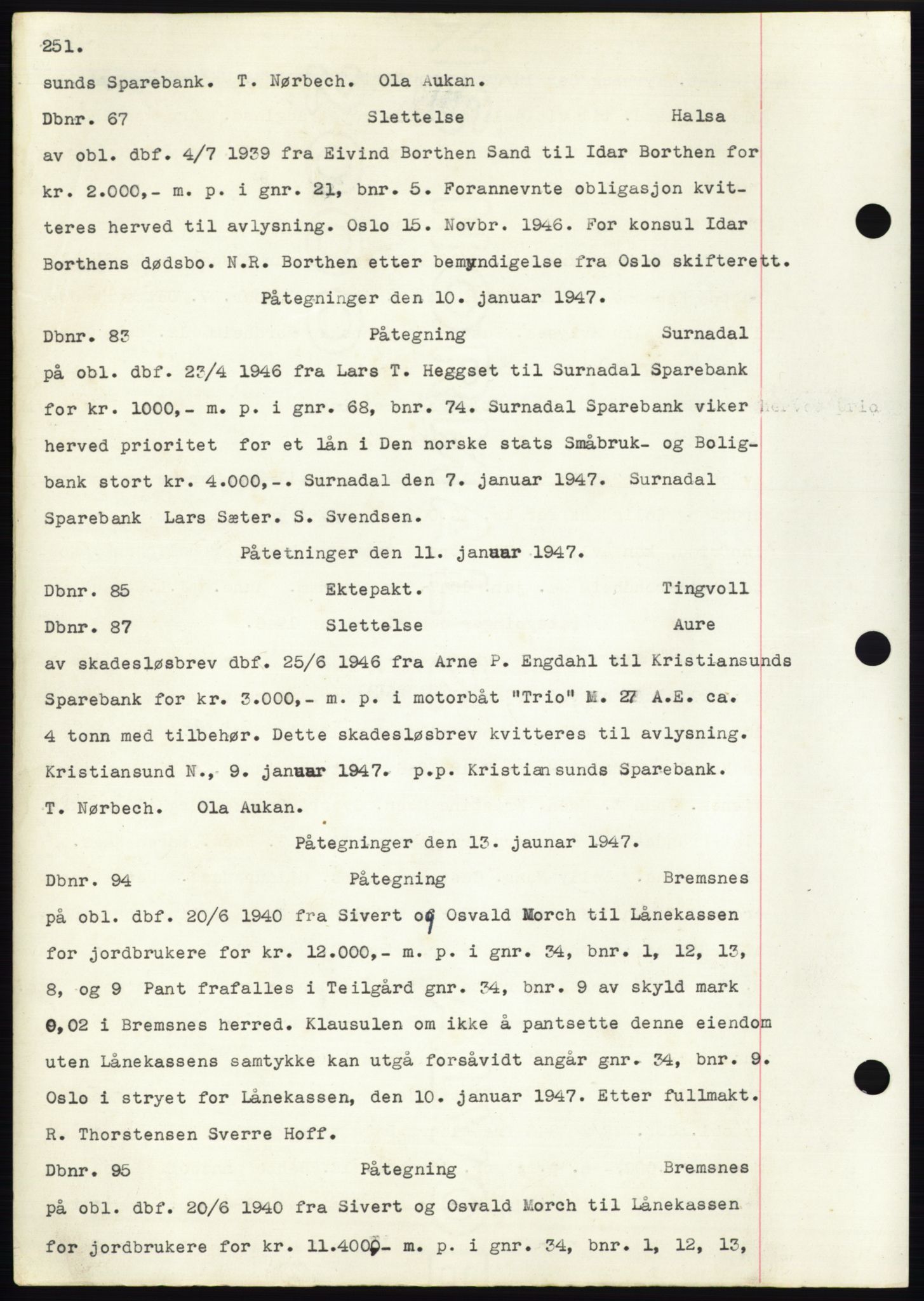 Nordmøre sorenskriveri, SAT/A-4132/1/2/2Ca: Pantebok nr. C82b, 1946-1951, Dagboknr: 67/1947