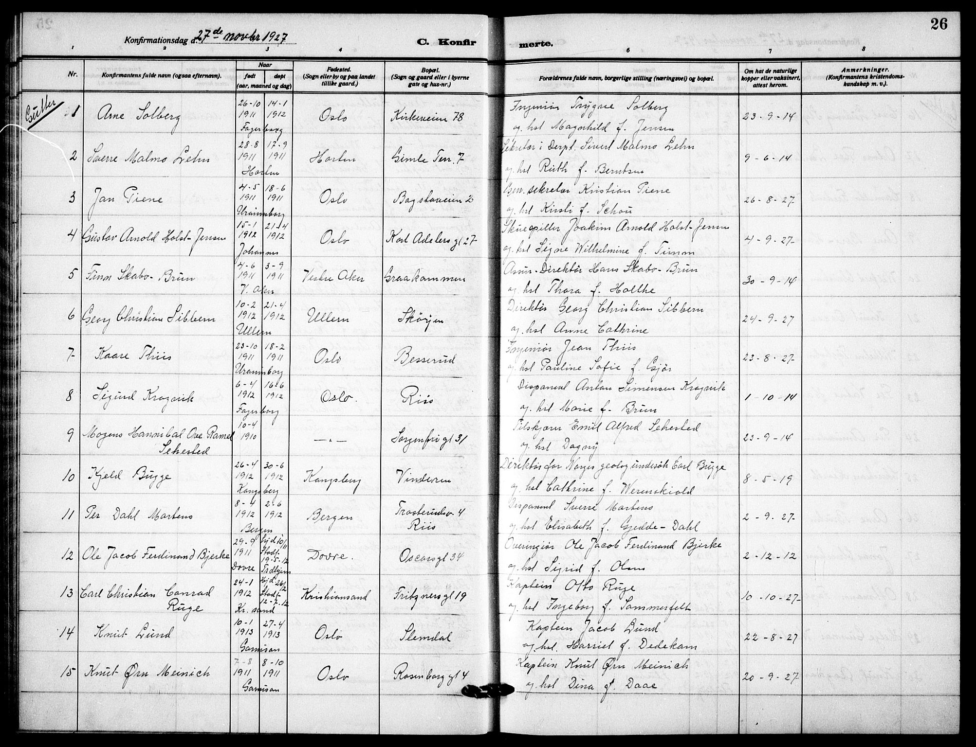 Garnisonsmenigheten Kirkebøker, AV/SAO-A-10846/F/Fa/L0017: Ministerialbok nr. 17, 1926-1937, s. 26