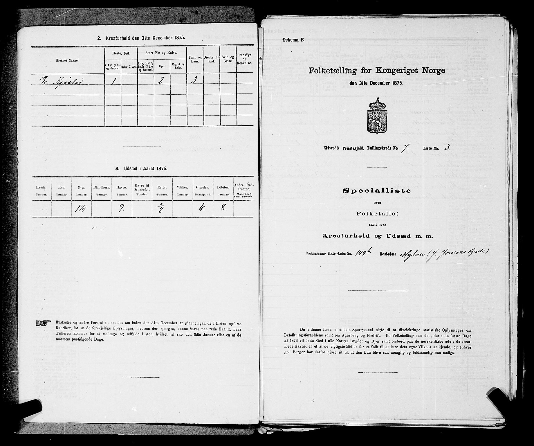 RA, Folketelling 1875 for 0237P Eidsvoll prestegjeld, 1875, s. 909