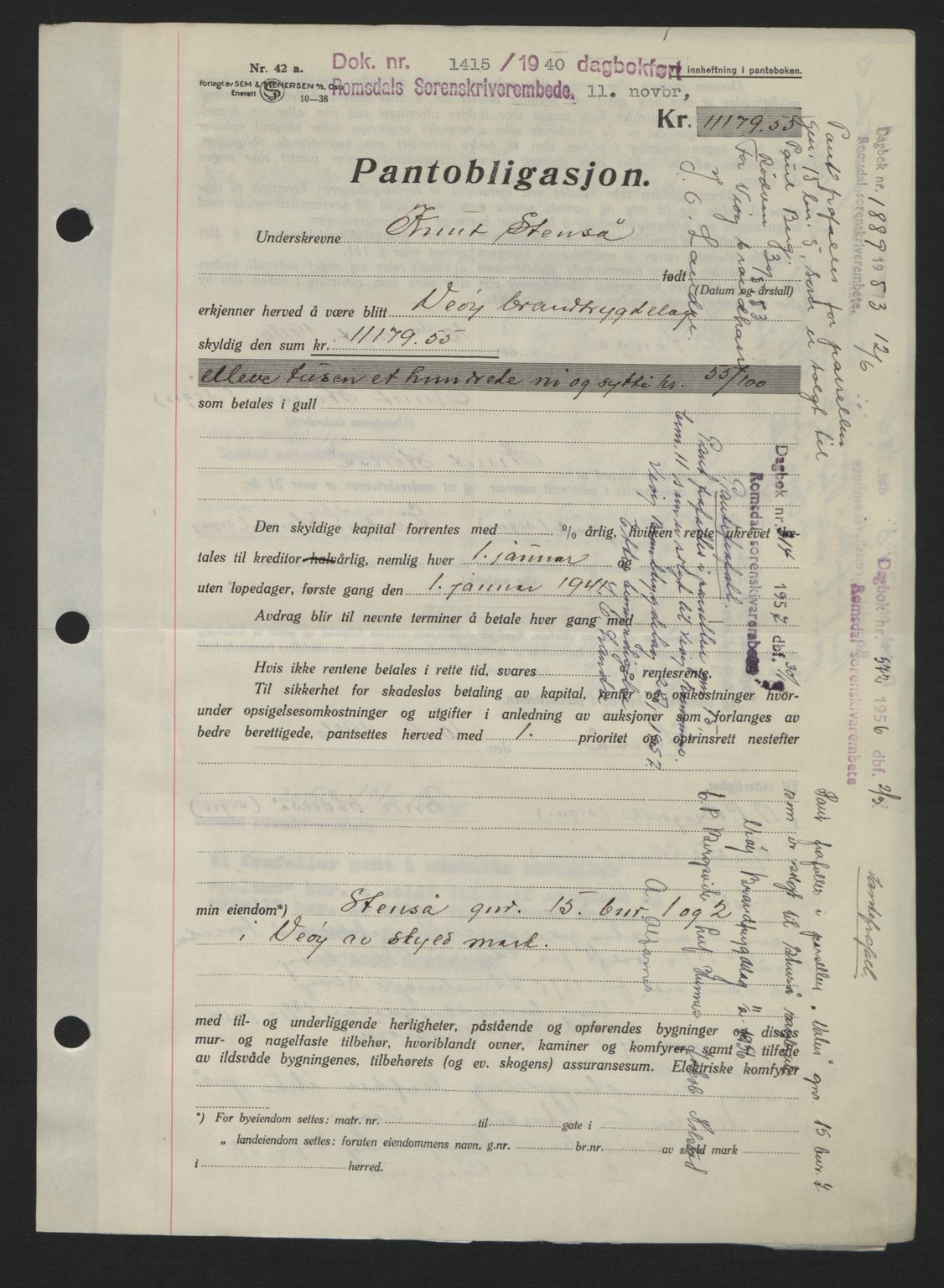 Romsdal sorenskriveri, SAT/A-4149/1/2/2C: Pantebok nr. B2, 1939-1945, Dagboknr: 1415/1940