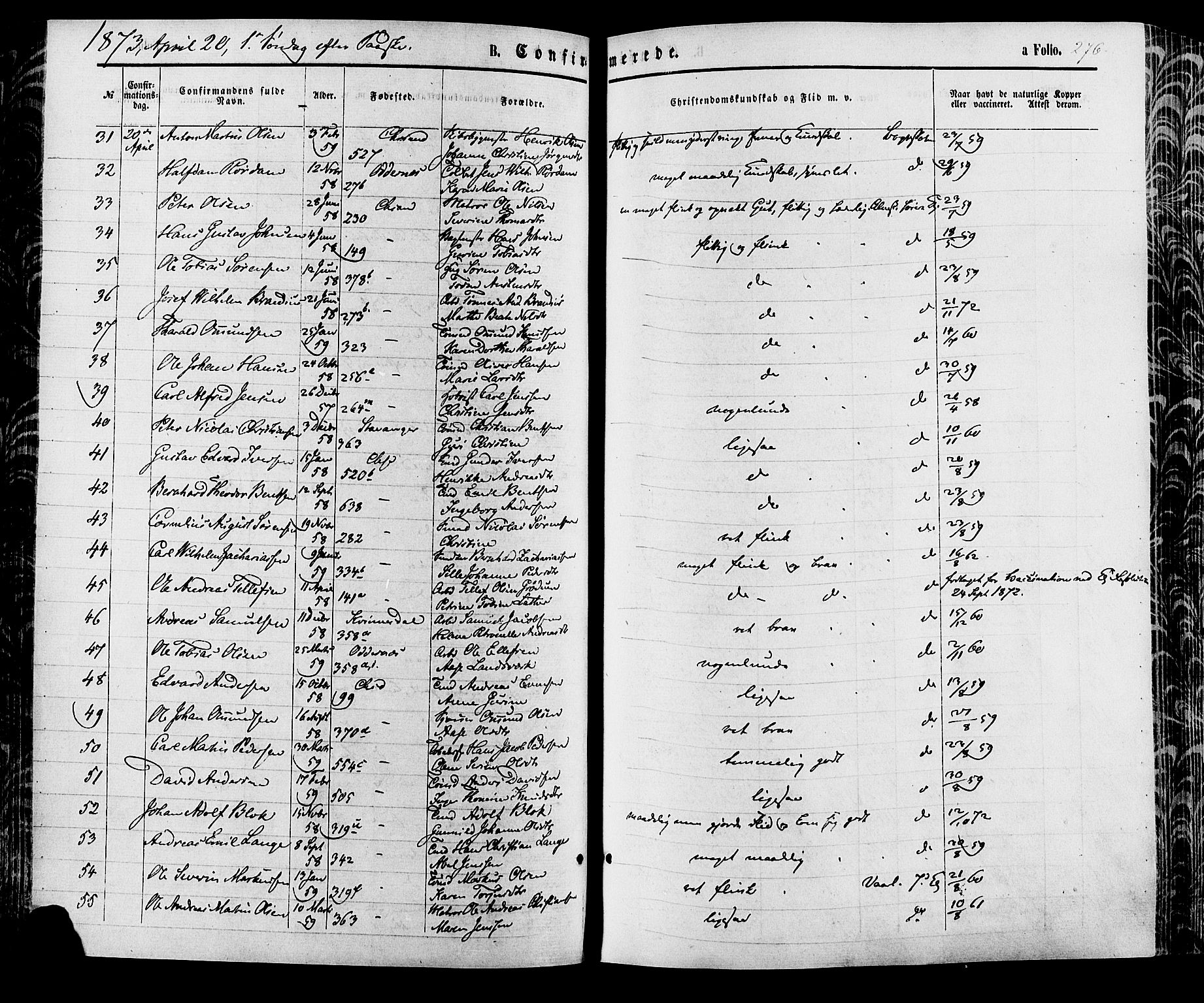 Kristiansand domprosti, AV/SAK-1112-0006/F/Fa/L0015: Ministerialbok nr. A 15, 1867-1880, s. 276