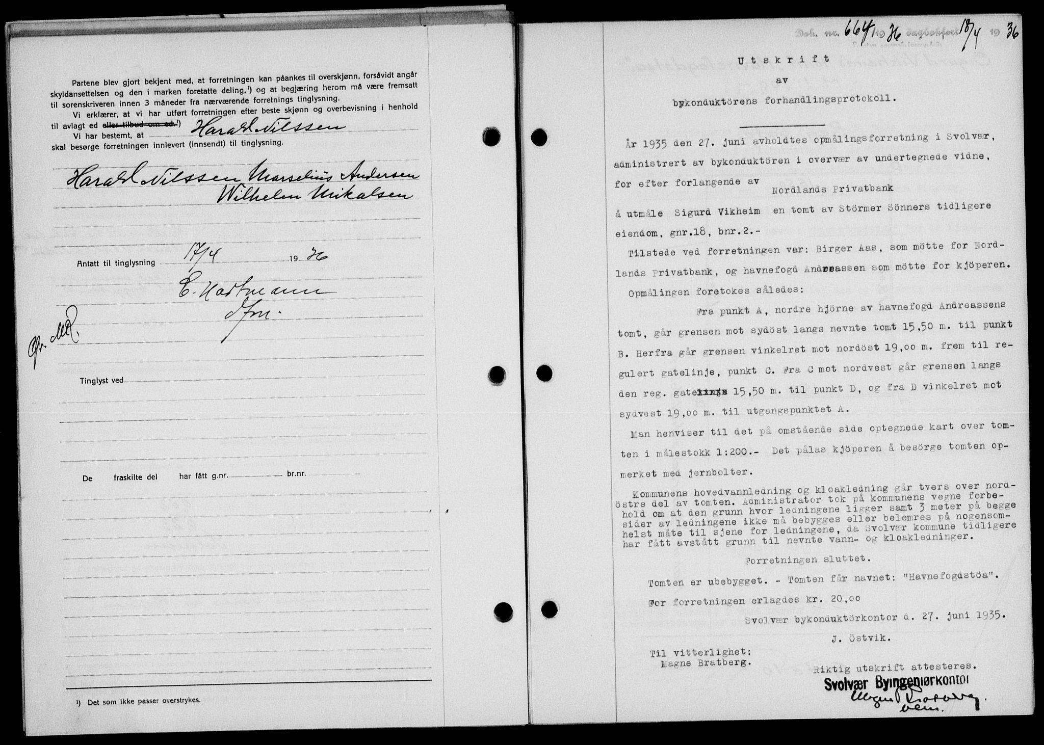 Lofoten sorenskriveri, SAT/A-0017/1/2/2C/L0033b: Pantebok nr. 33b, 1936-1936, Dagboknr: 664/1936