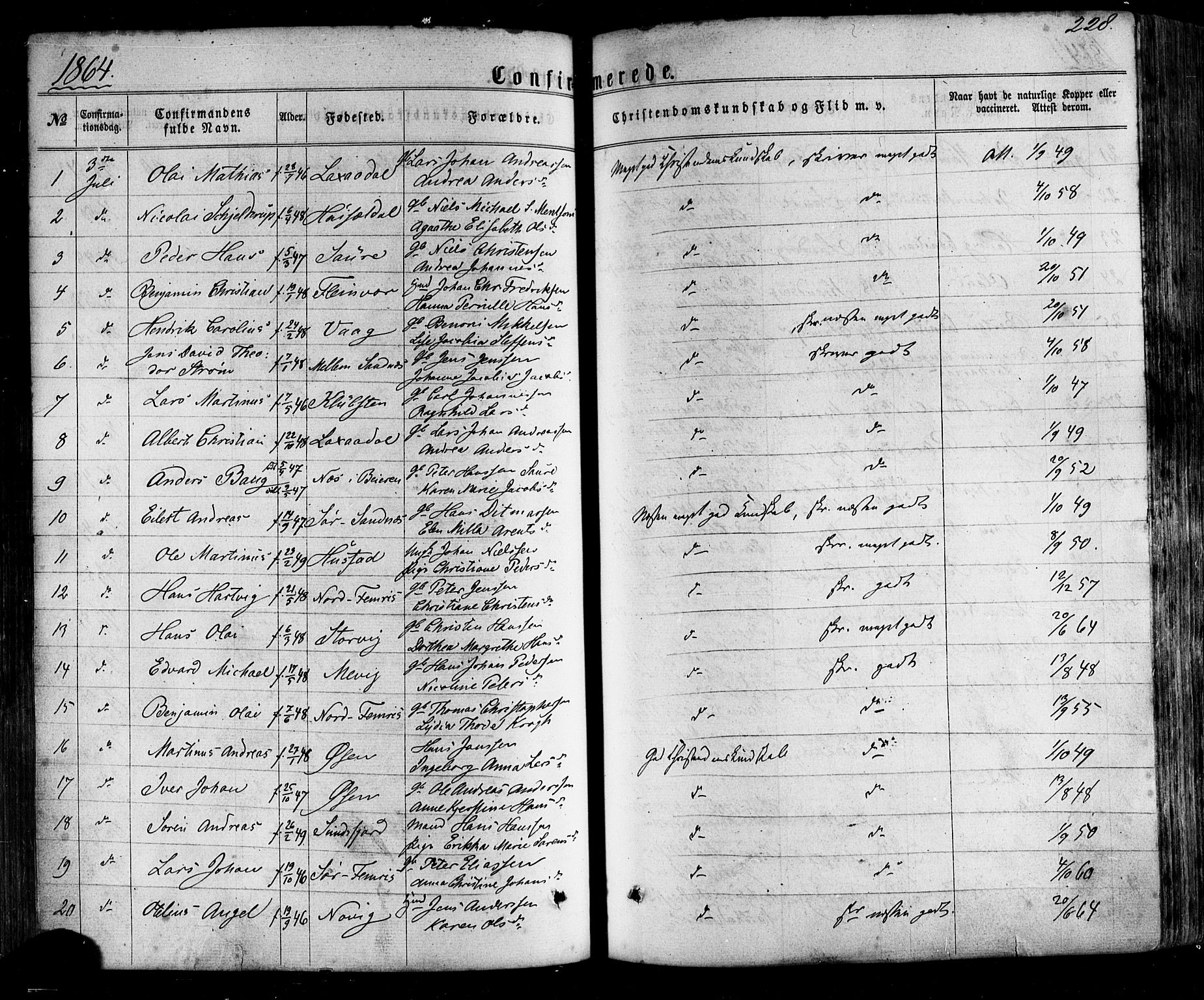 Ministerialprotokoller, klokkerbøker og fødselsregistre - Nordland, AV/SAT-A-1459/805/L0098: Ministerialbok nr. 805A05, 1862-1879, s. 228
