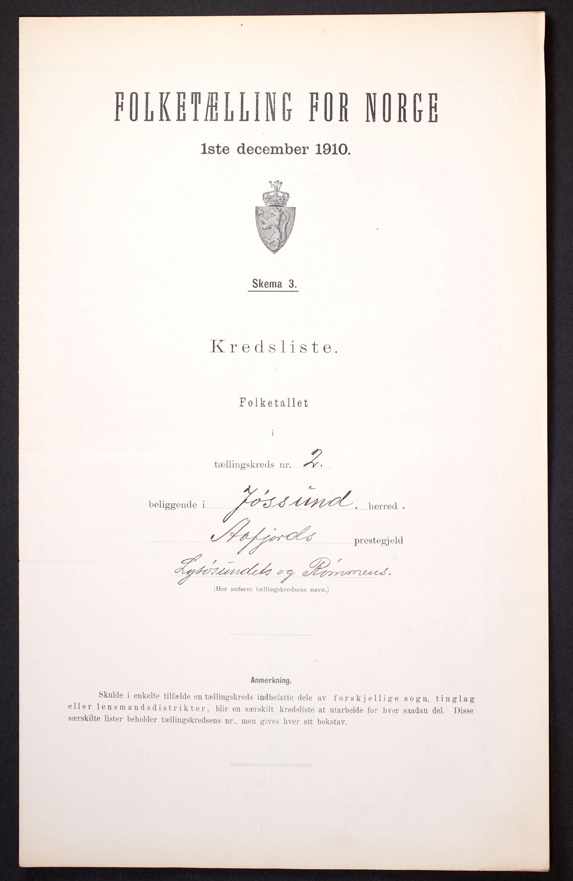 RA, Folketelling 1910 for 1629 Jøssund herred, 1910, s. 7