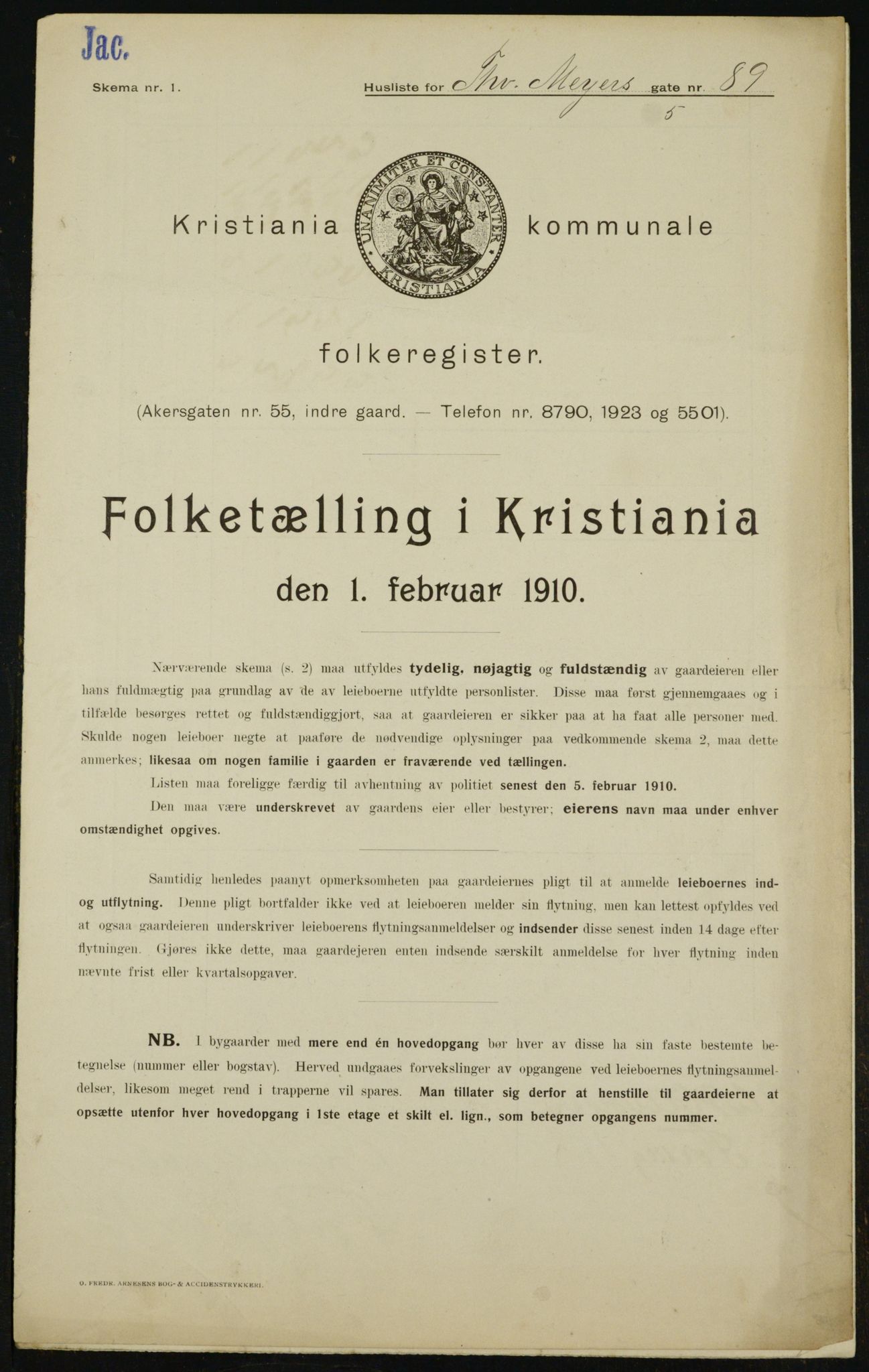 OBA, Kommunal folketelling 1.2.1910 for Kristiania, 1910, s. 105664