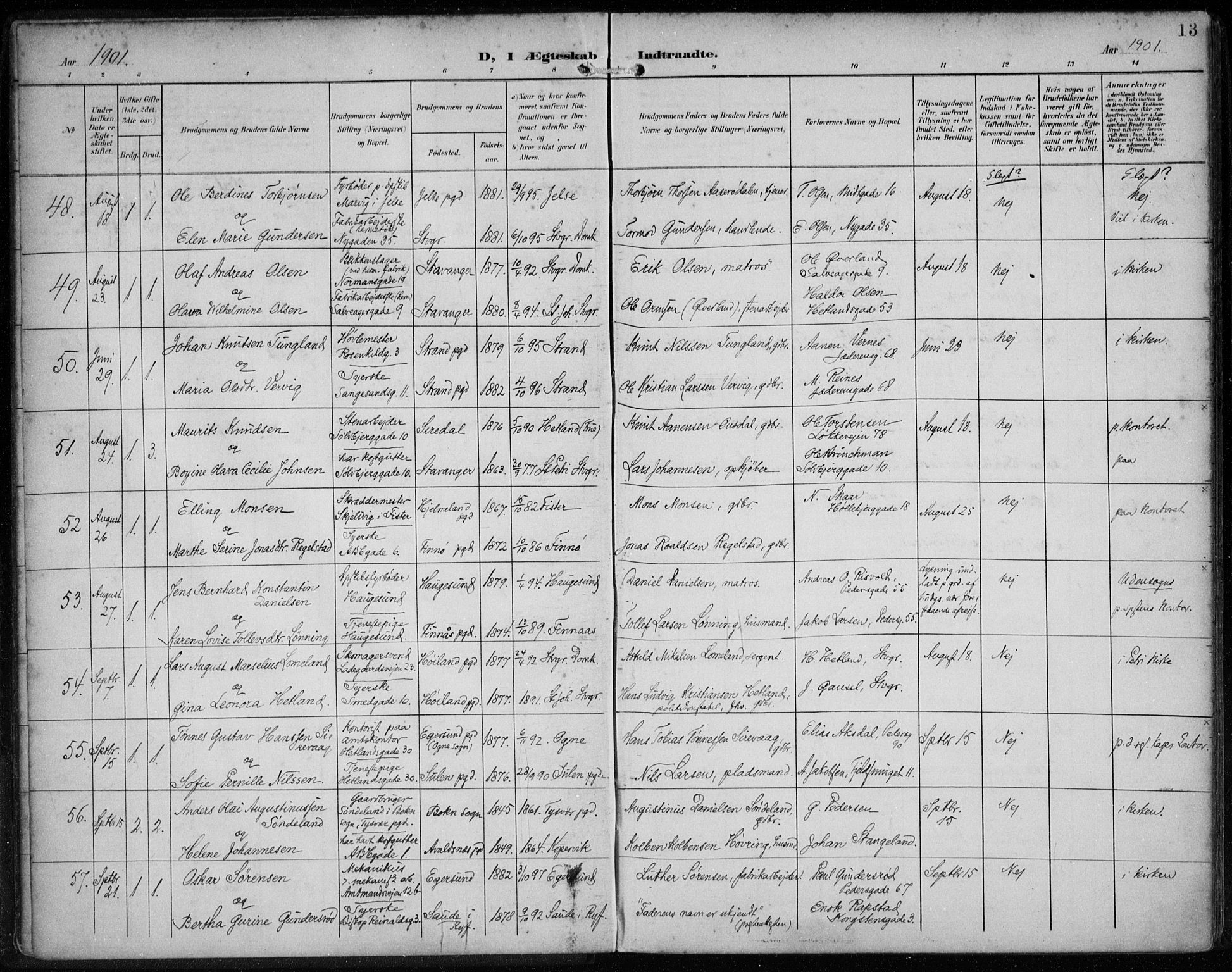 St. Petri sokneprestkontor, AV/SAST-A-101813/002/A/L0003: Ministerialbok nr. A 24, 1900-1921, s. 13