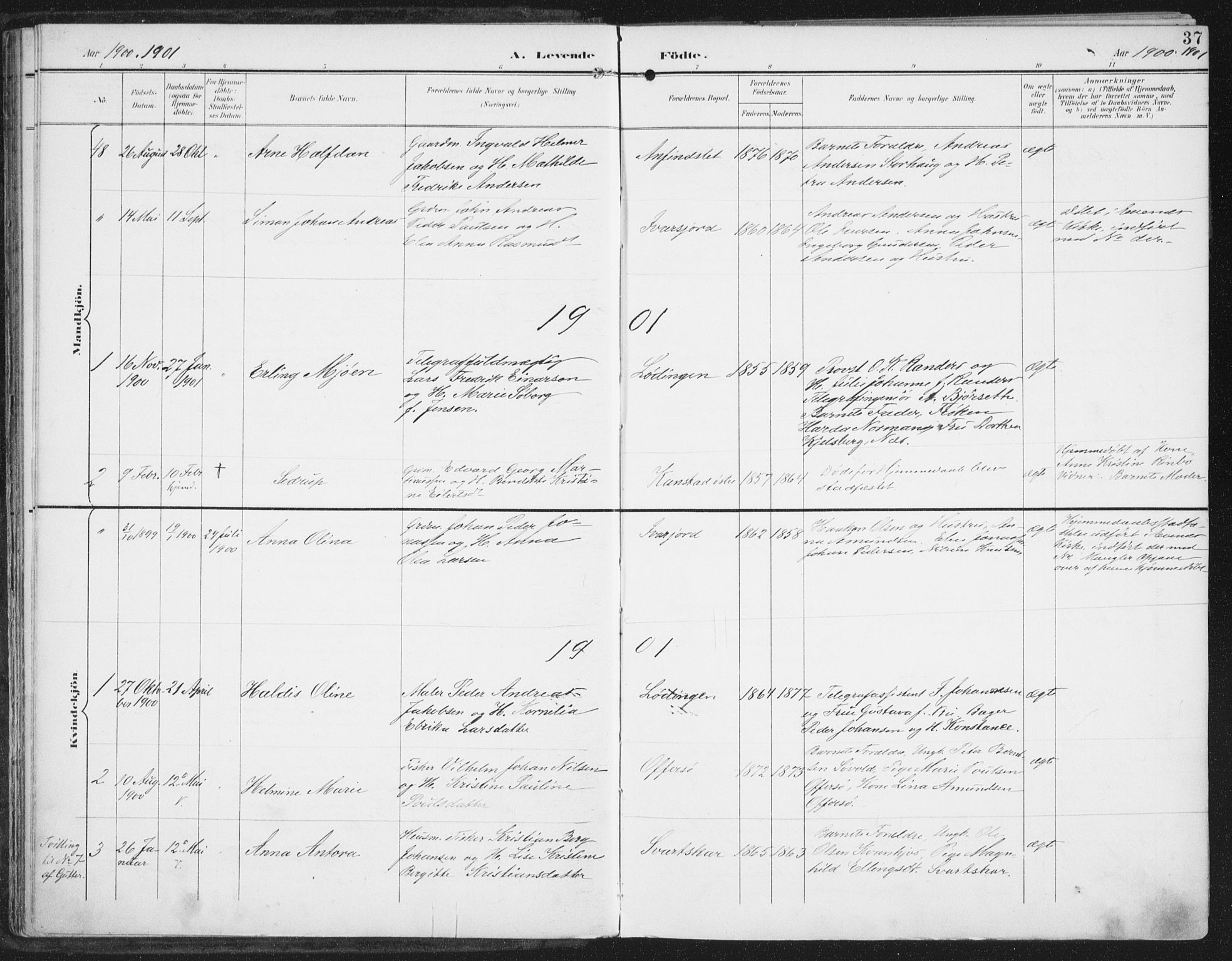 Ministerialprotokoller, klokkerbøker og fødselsregistre - Nordland, AV/SAT-A-1459/872/L1036: Ministerialbok nr. 872A11, 1897-1913, s. 37