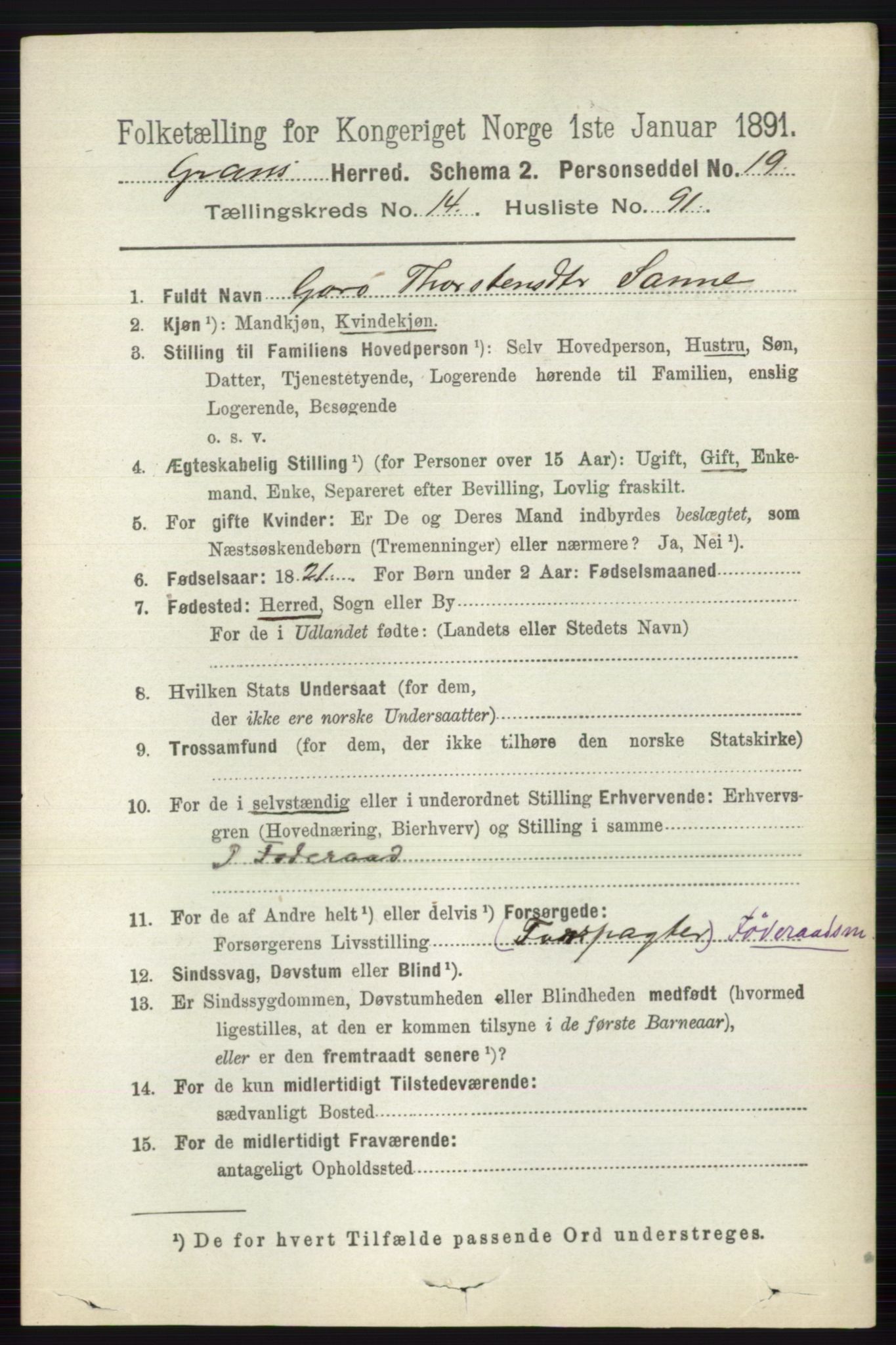 RA, Folketelling 1891 for 0534 Gran herred, 1891, s. 7532