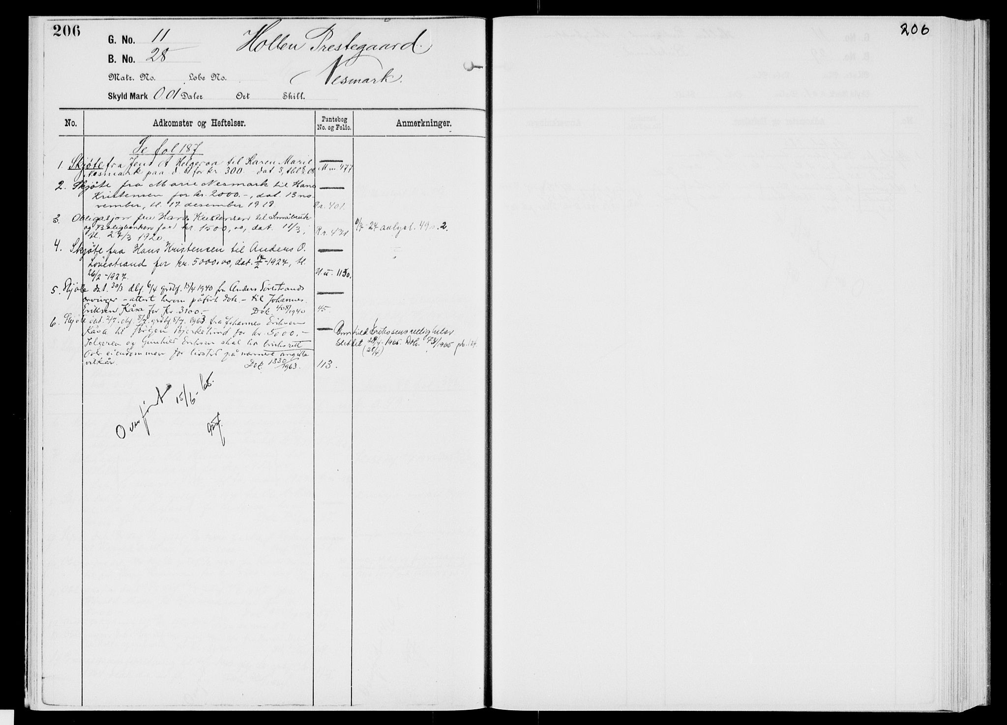 Nedre Telemark sorenskriveri, AV/SAKO-A-135/G/Gb/Gbg/L0001: Panteregister nr. VII 1, s. 206