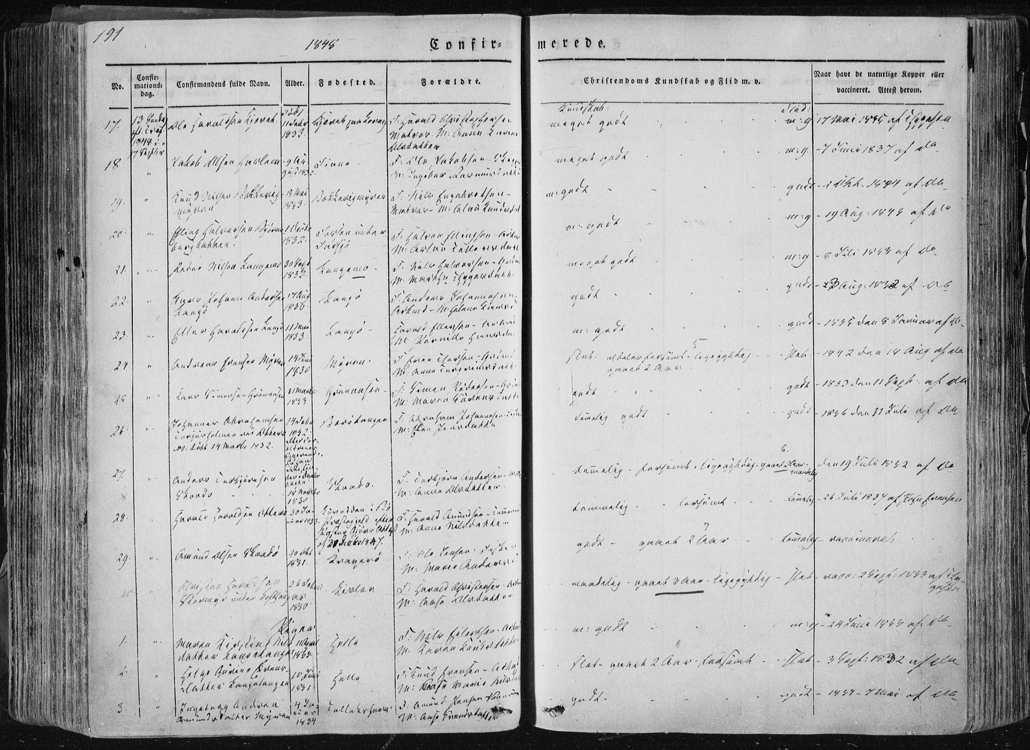 Sannidal kirkebøker, AV/SAKO-A-296/F/Fa/L0007: Ministerialbok nr. 7, 1831-1854, s. 191