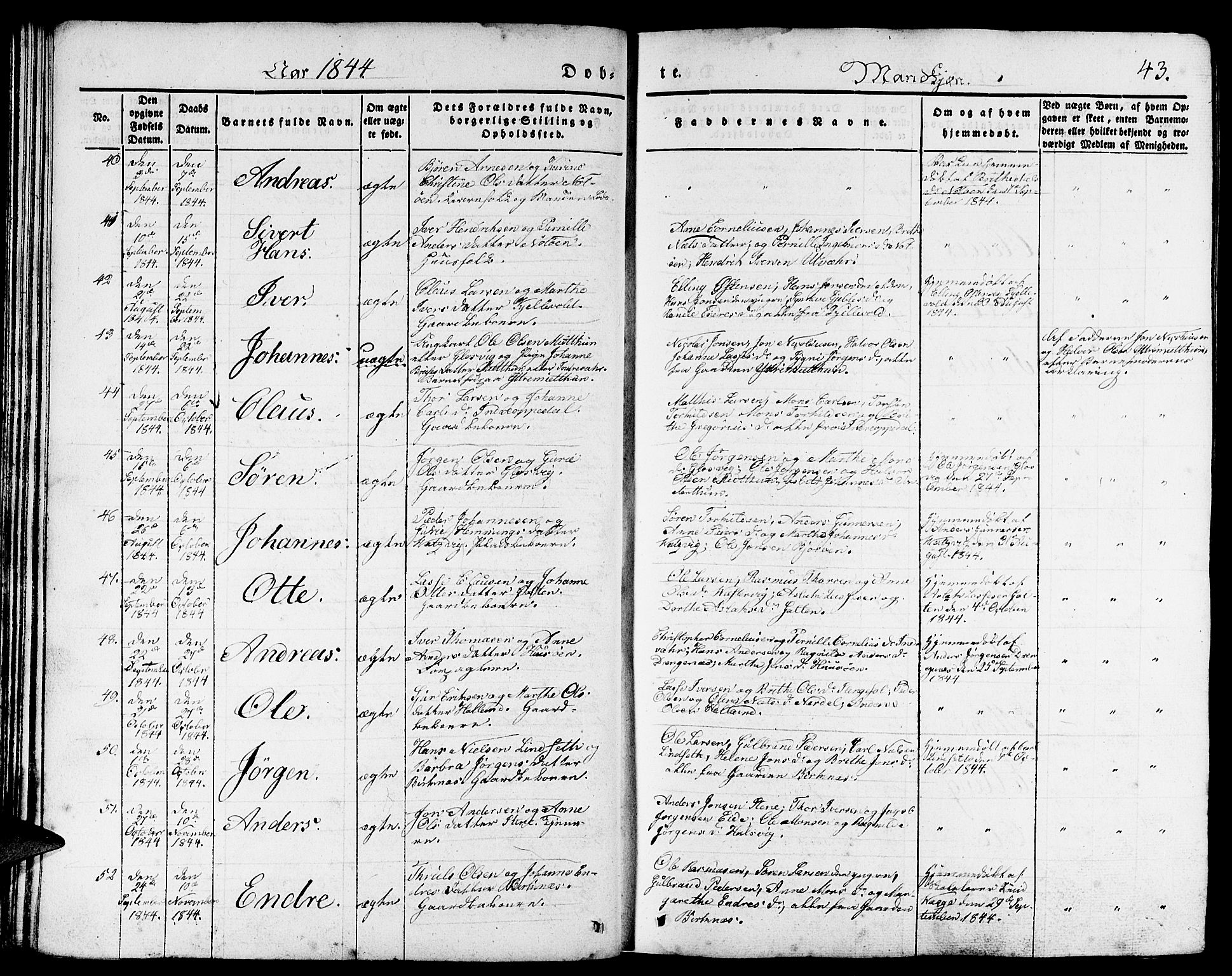 Gulen sokneprestembete, AV/SAB-A-80201/H/Haa/Haaa/L0020: Ministerialbok nr. A 20, 1837-1847, s. 43