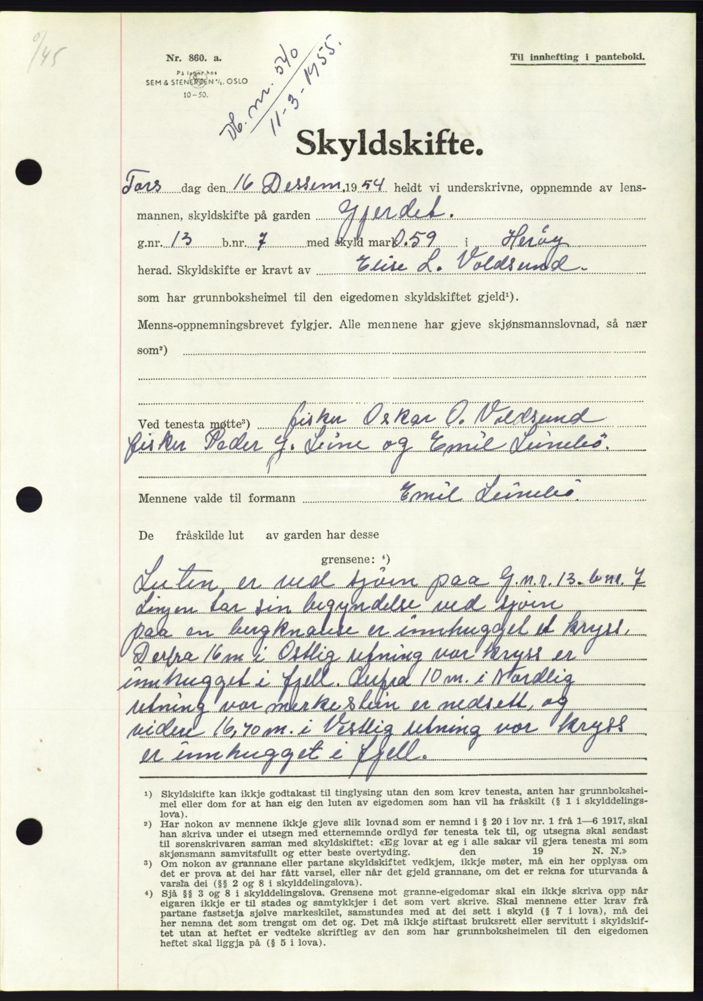 Søre Sunnmøre sorenskriveri, AV/SAT-A-4122/1/2/2C/L0100: Pantebok nr. 26A, 1954-1955, Dagboknr: 540/1955