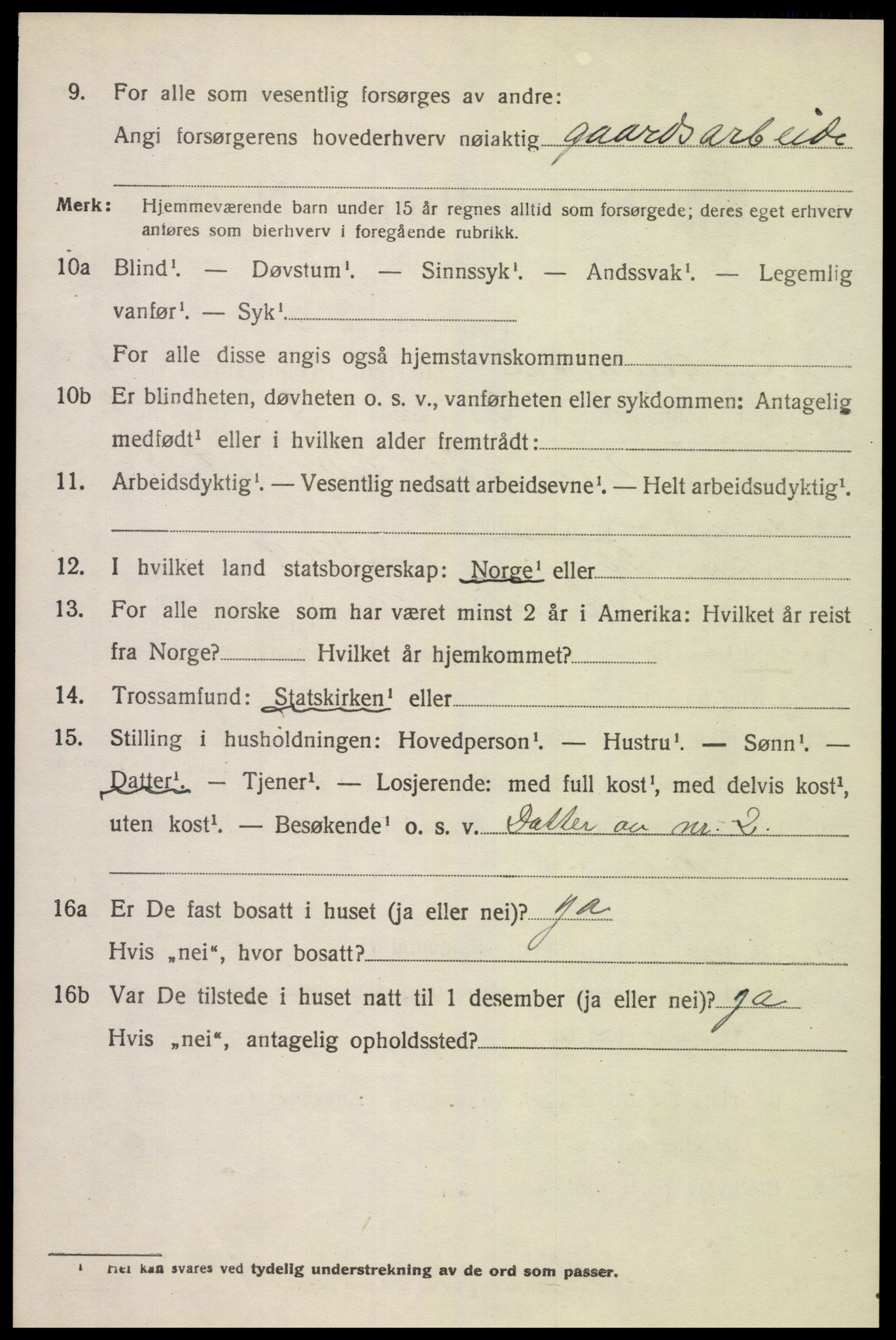 SAK, Folketelling 1920 for 1029 Sør-Audnedal herred, 1920, s. 1488