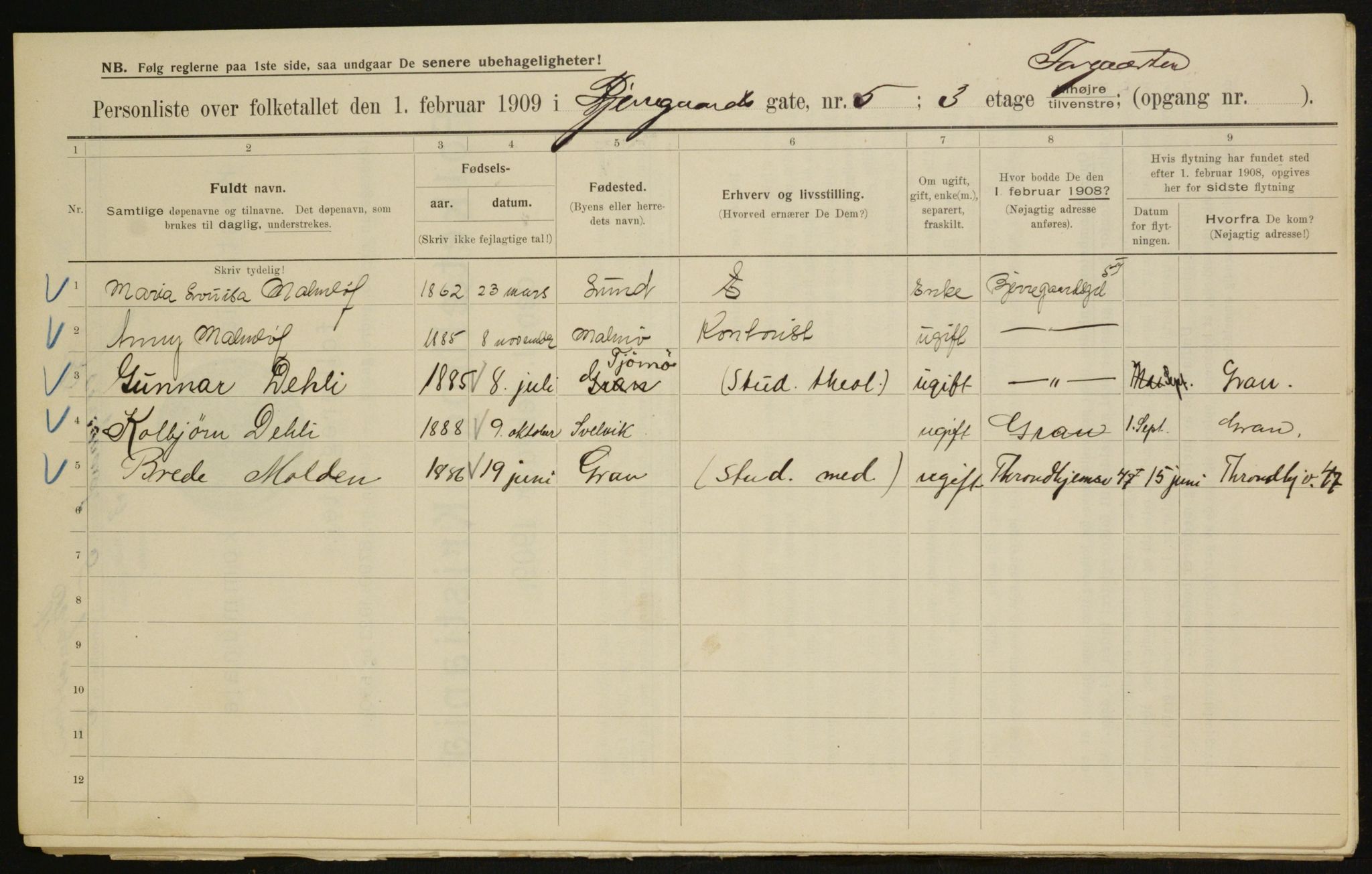 OBA, Kommunal folketelling 1.2.1909 for Kristiania kjøpstad, 1909, s. 5178