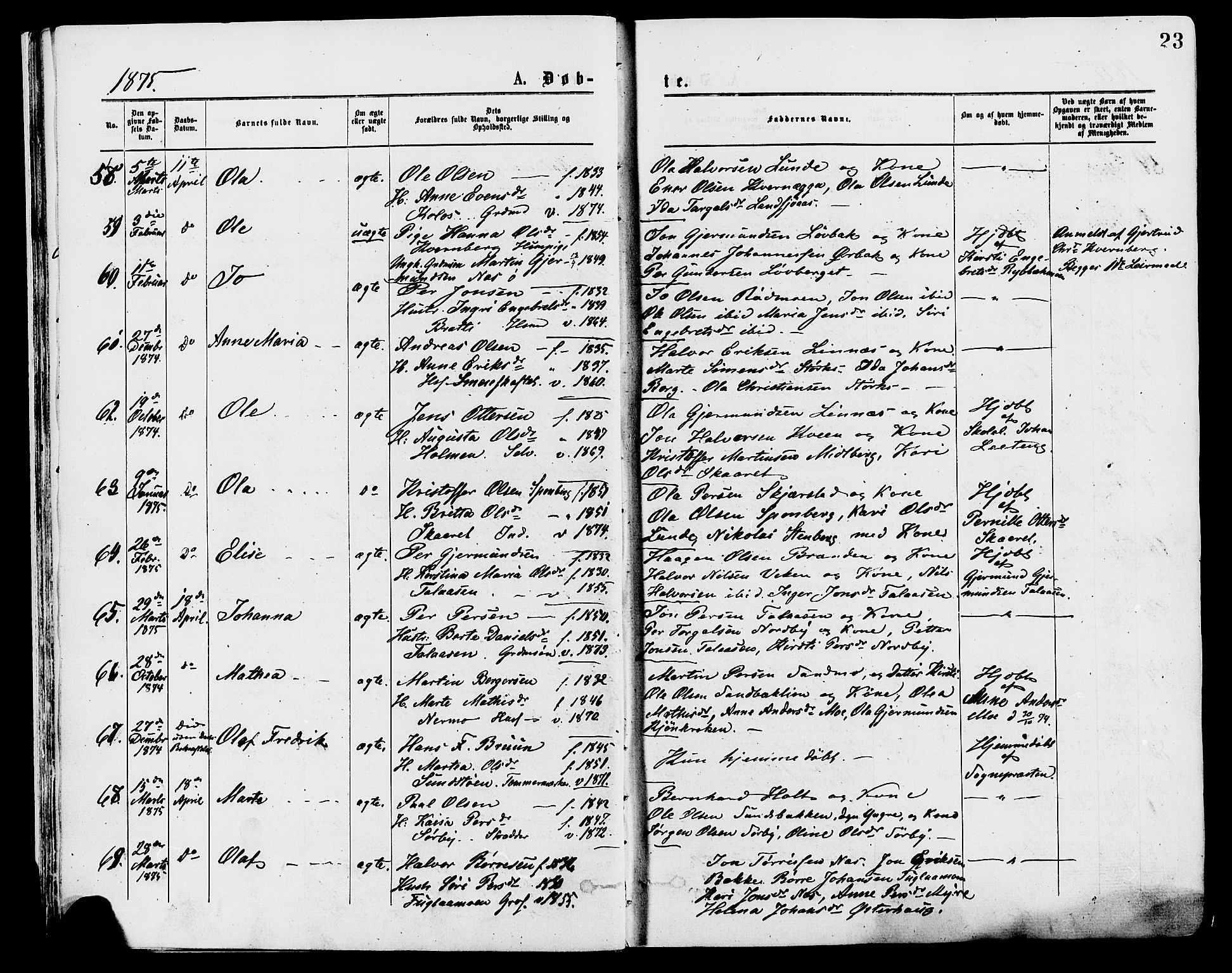 Trysil prestekontor, AV/SAH-PREST-046/H/Ha/Haa/L0007: Ministerialbok nr. 7, 1874-1880, s. 23