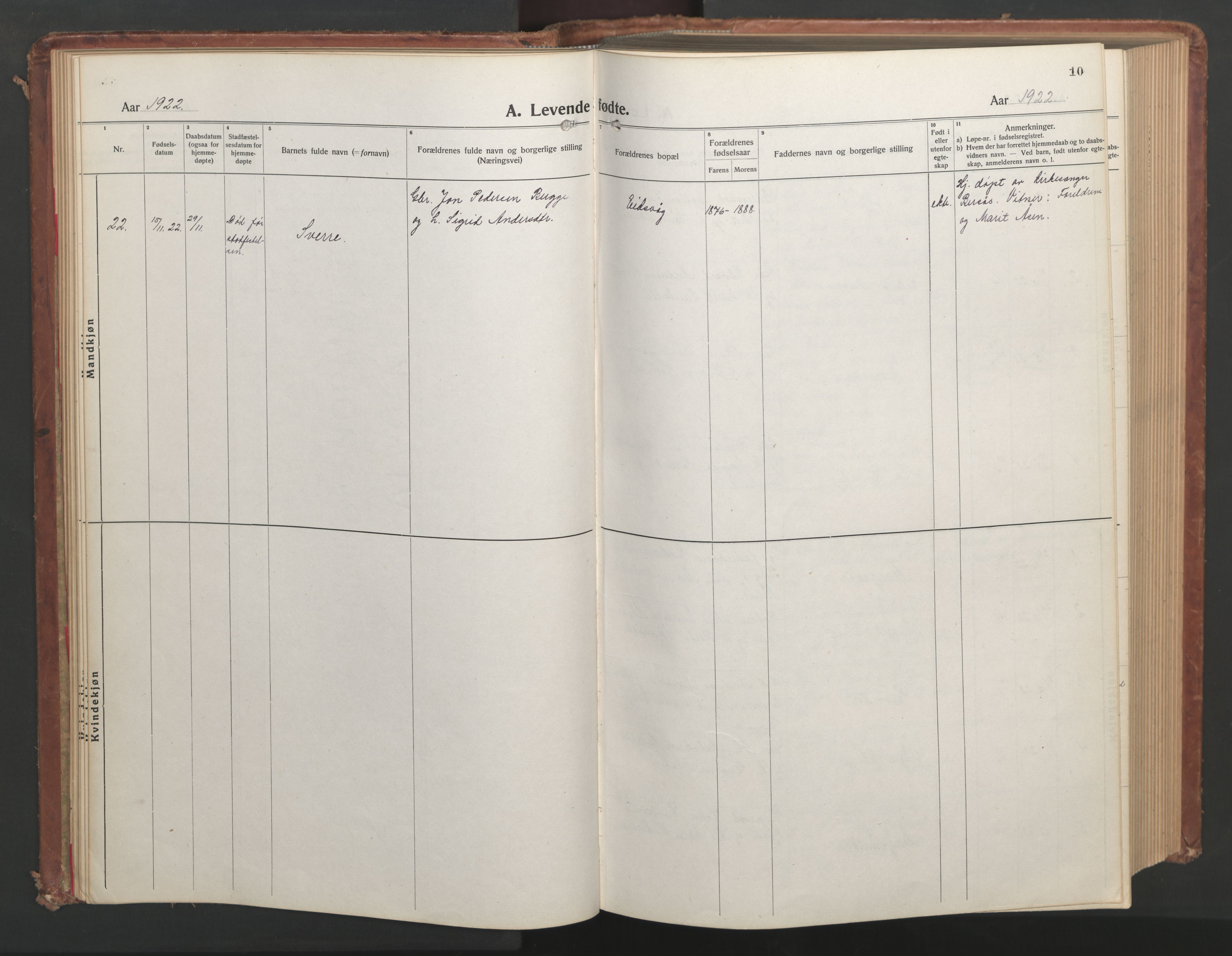 Ministerialprotokoller, klokkerbøker og fødselsregistre - Møre og Romsdal, AV/SAT-A-1454/551/L0633: Klokkerbok nr. 551C05, 1921-1961, s. 10