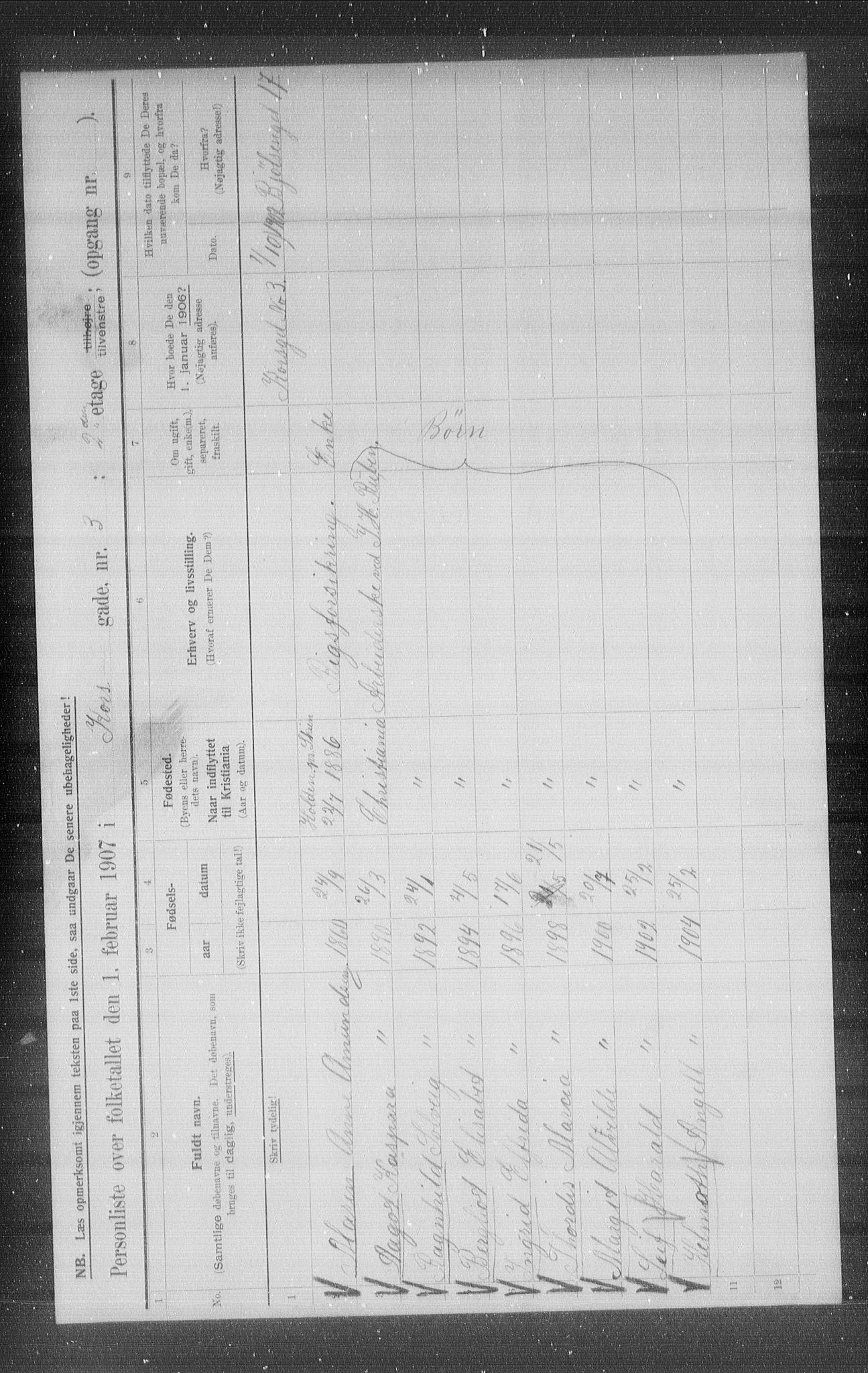 OBA, Kommunal folketelling 1.2.1907 for Kristiania kjøpstad, 1907, s. 27238