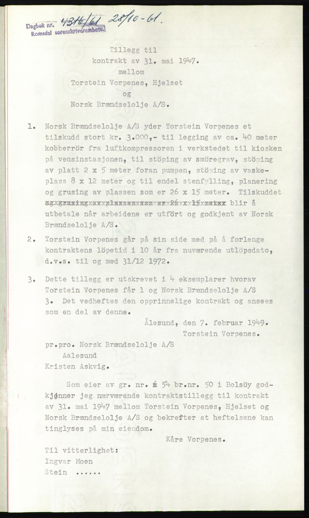 Romsdal sorenskriveri, SAT/A-4149/1/2/2C: Pantebok nr. B4, 1948-1949, Dagboknr: 4316/1961
