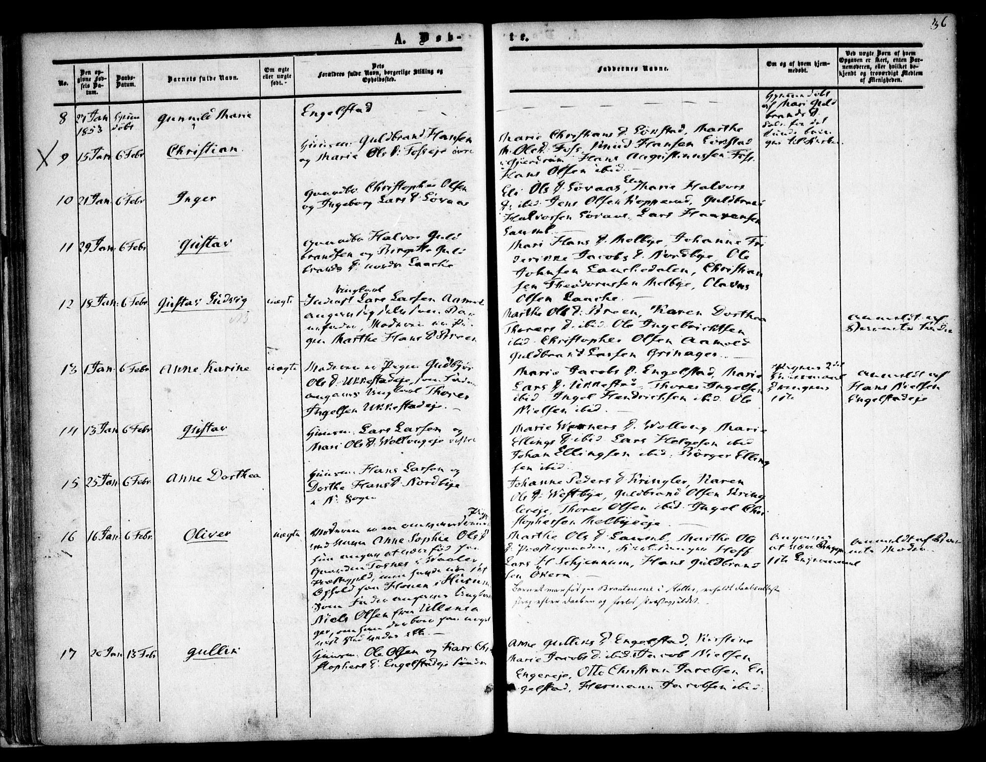 Nannestad prestekontor Kirkebøker, AV/SAO-A-10414a/F/Fa/L0011: Ministerialbok nr. I 11, 1850-1859, s. 36