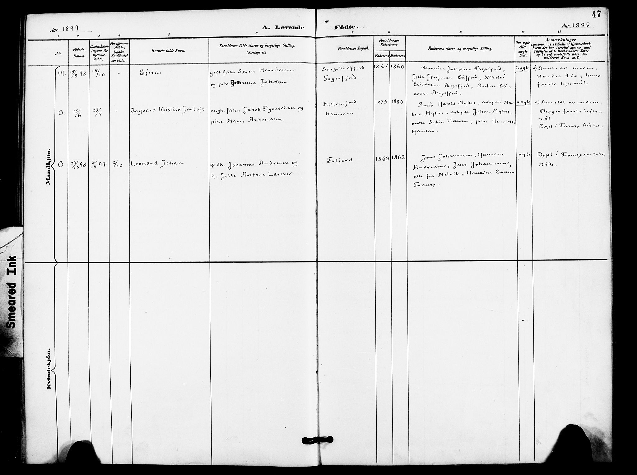 Karlsøy sokneprestembete, AV/SATØ-S-1299/H/Ha/Haa/L0012kirke: Ministerialbok nr. 12, 1892-1902, s. 47