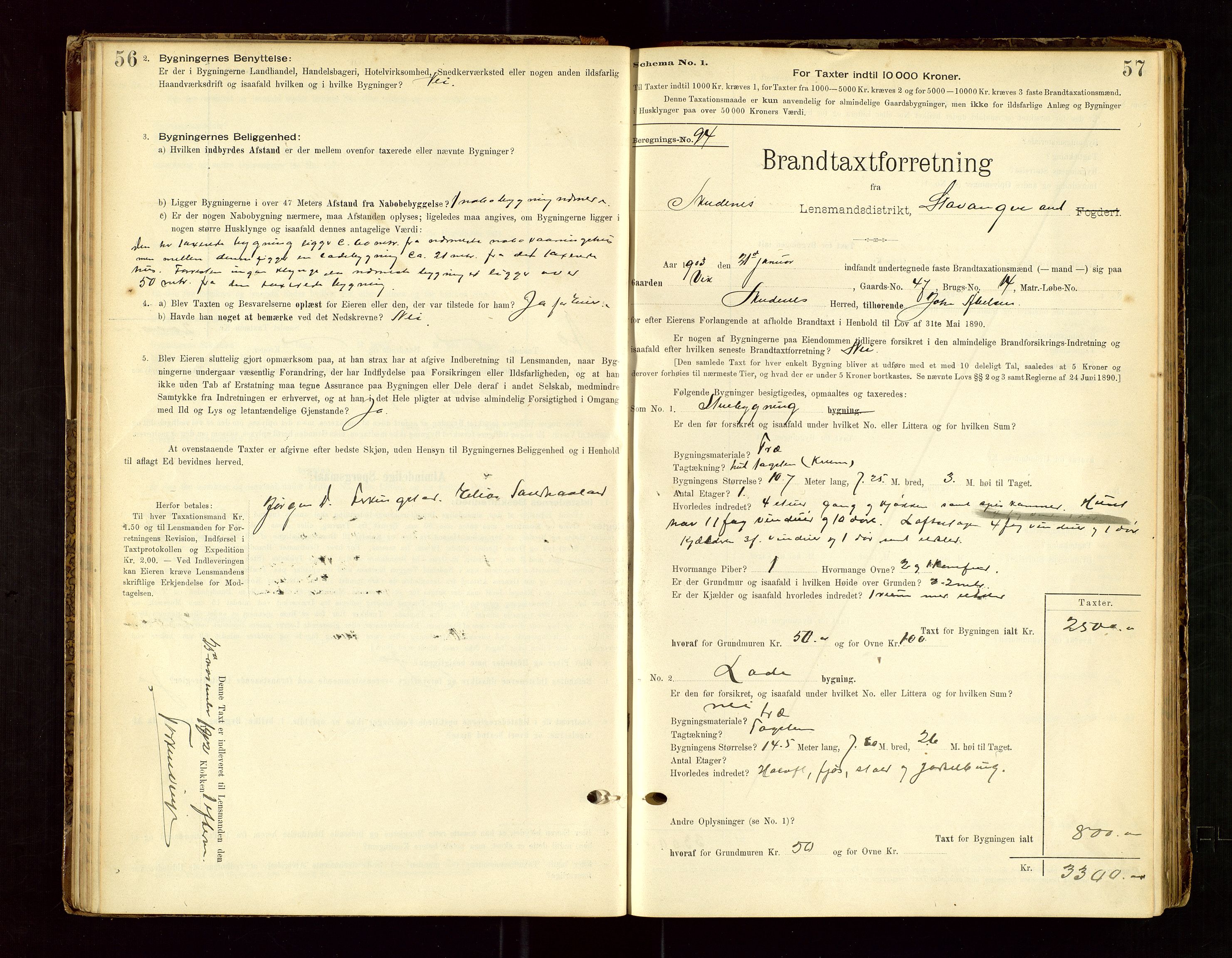 Skudenes lensmannskontor, SAST/A-100444/Gob/L0001: "Brandtaxationsprotokoll", 1895-1924, s. 56-57