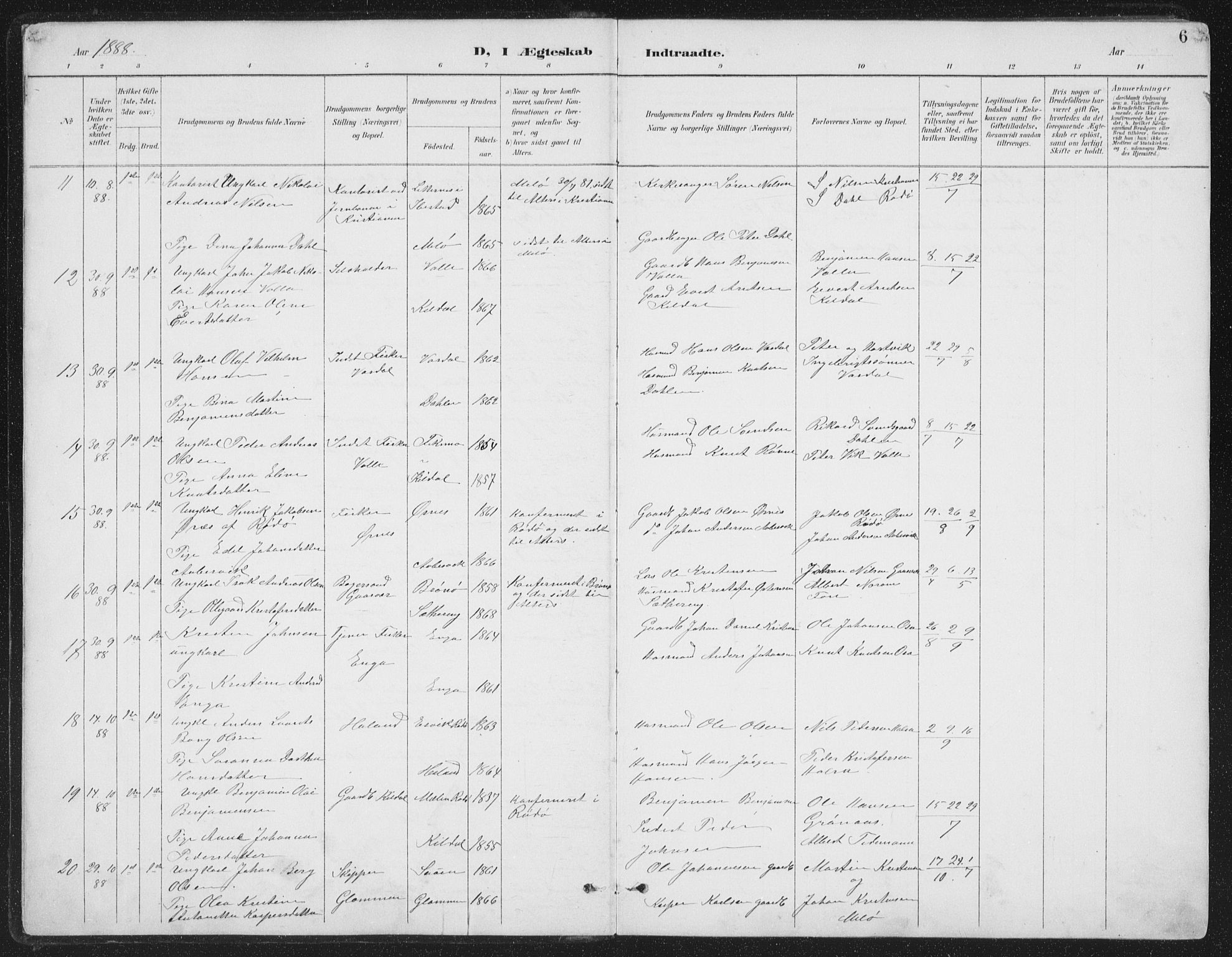 Ministerialprotokoller, klokkerbøker og fødselsregistre - Nordland, SAT/A-1459/843/L0638: Klokkerbok nr. 843C07, 1888-1907, s. 6