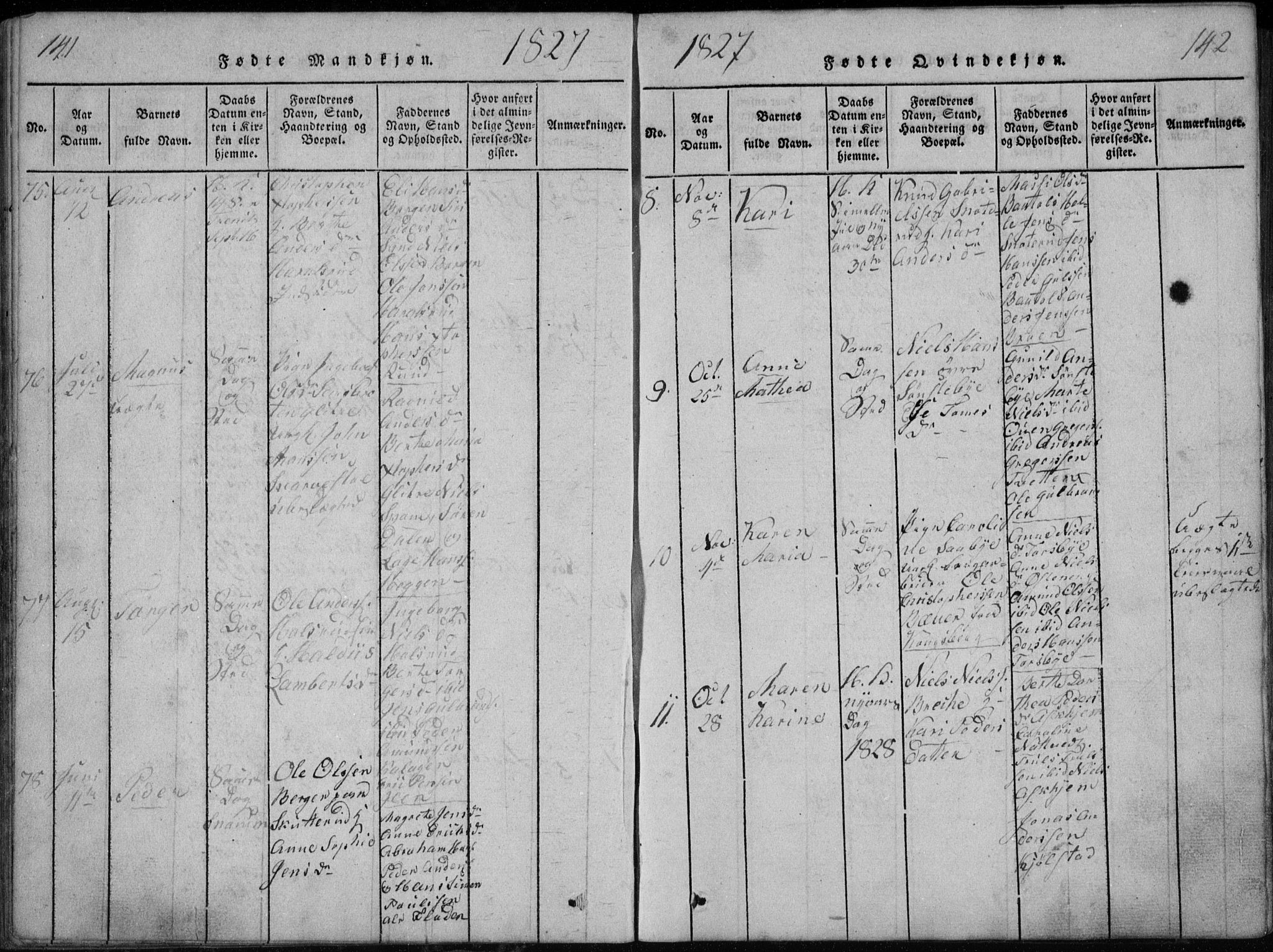 Modum kirkebøker, AV/SAKO-A-234/G/Ga/L0002: Klokkerbok nr. I 2, 1824-1832, s. 141-142