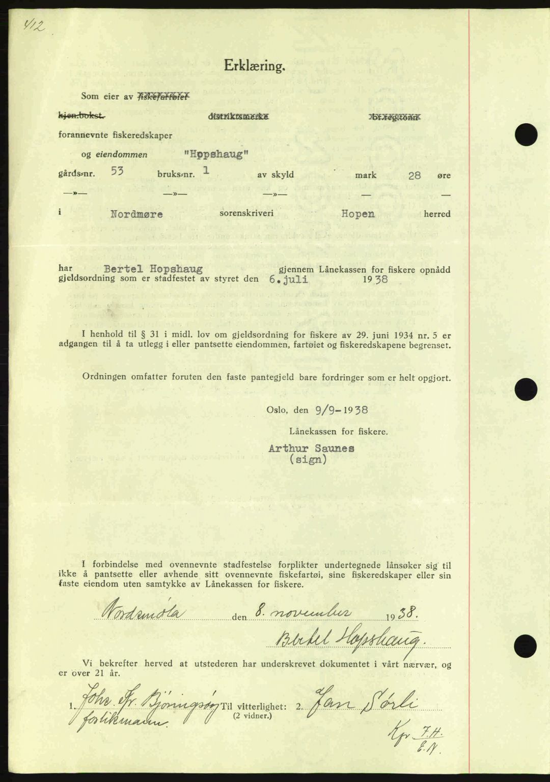 Nordmøre sorenskriveri, SAT/A-4132/1/2/2Ca: Pantebok nr. B84, 1938-1939, Dagboknr: 2977/1938