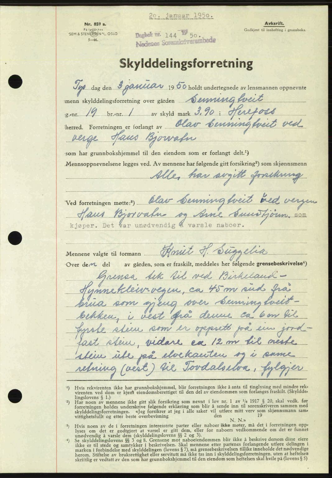Nedenes sorenskriveri, AV/SAK-1221-0006/G/Gb/Gba/L0062: Pantebok nr. A14, 1949-1950, Dagboknr: 144/1950