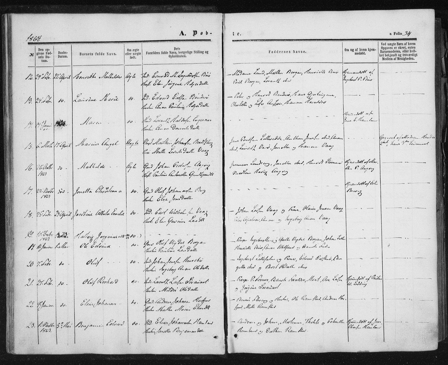 Ministerialprotokoller, klokkerbøker og fødselsregistre - Nord-Trøndelag, SAT/A-1458/784/L0670: Ministerialbok nr. 784A05, 1860-1876, s. 34