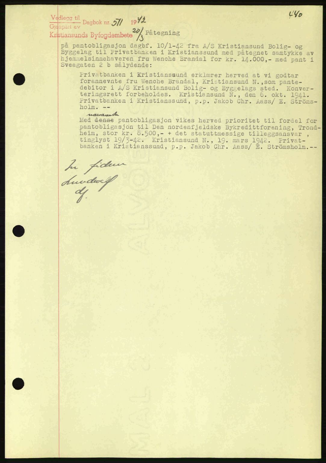 Kristiansund byfogd, AV/SAT-A-4587/A/27: Pantebok nr. 35, 1941-1942, Dagboknr: 511/1942