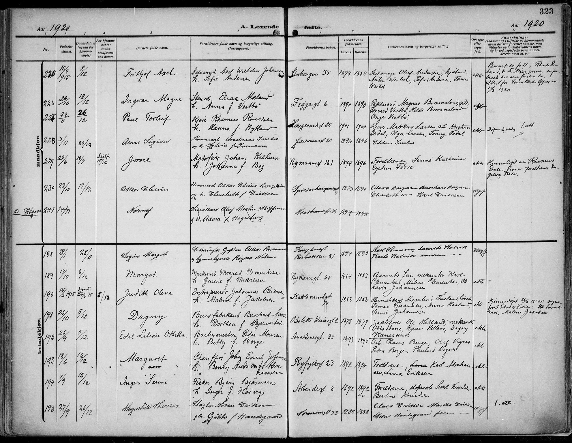 St. Johannes sokneprestkontor, AV/SAST-A-101814/002/B/L0002: Ministerialbok nr. A 9, 1911-1921, s. 323