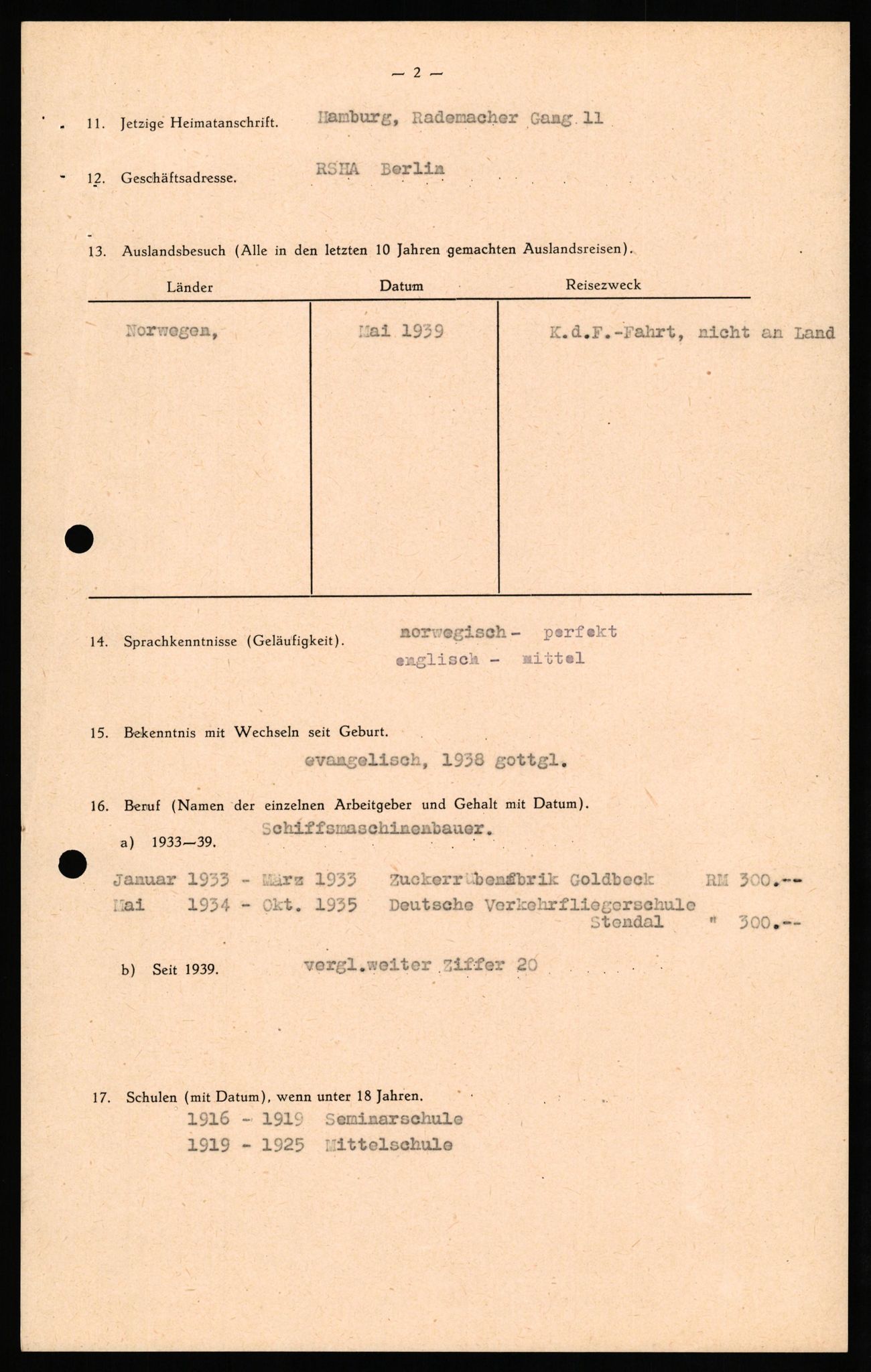 Forsvaret, Forsvarets overkommando II, AV/RA-RAFA-3915/D/Db/L0030: CI Questionaires. Tyske okkupasjonsstyrker i Norge. Tyskere., 1945-1946, s. 354